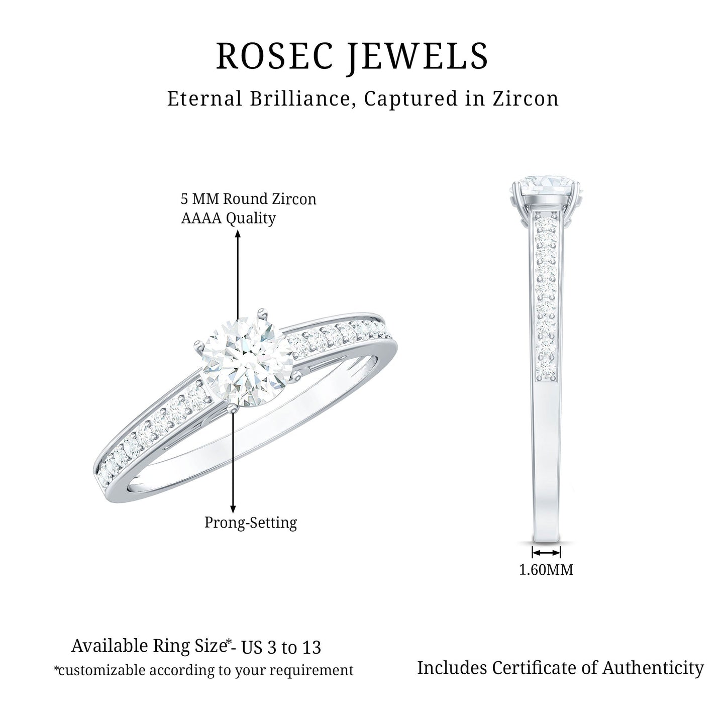 Cubic Zirconia Engagement Ring with Side Stones