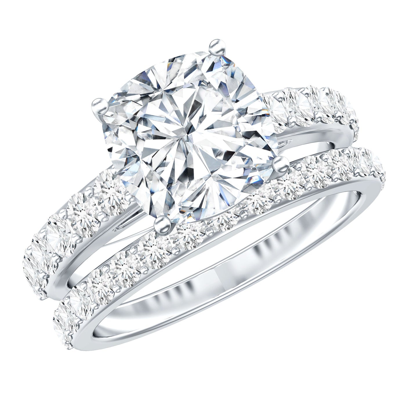 4 CT Prong Set Moissanite Solitaire Engagement Ring with Wedding Band