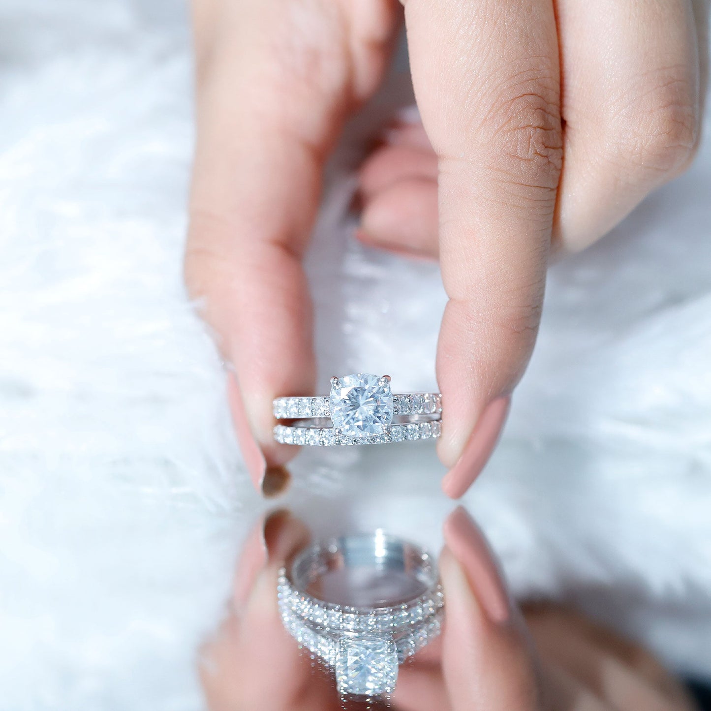 4 CT Prong Set Moissanite Solitaire Engagement Ring with Wedding Band