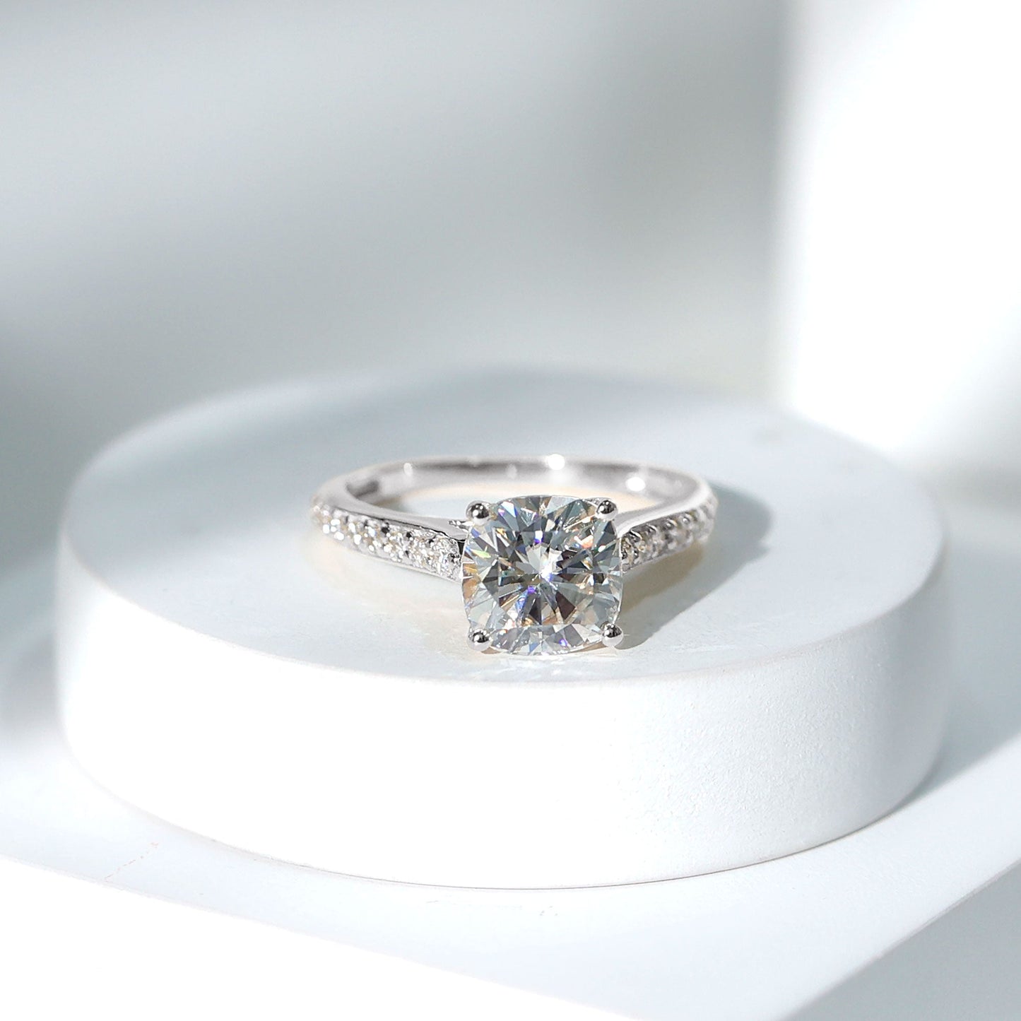 8 MM Cushion Moissanite Cathedral Engagement Ring