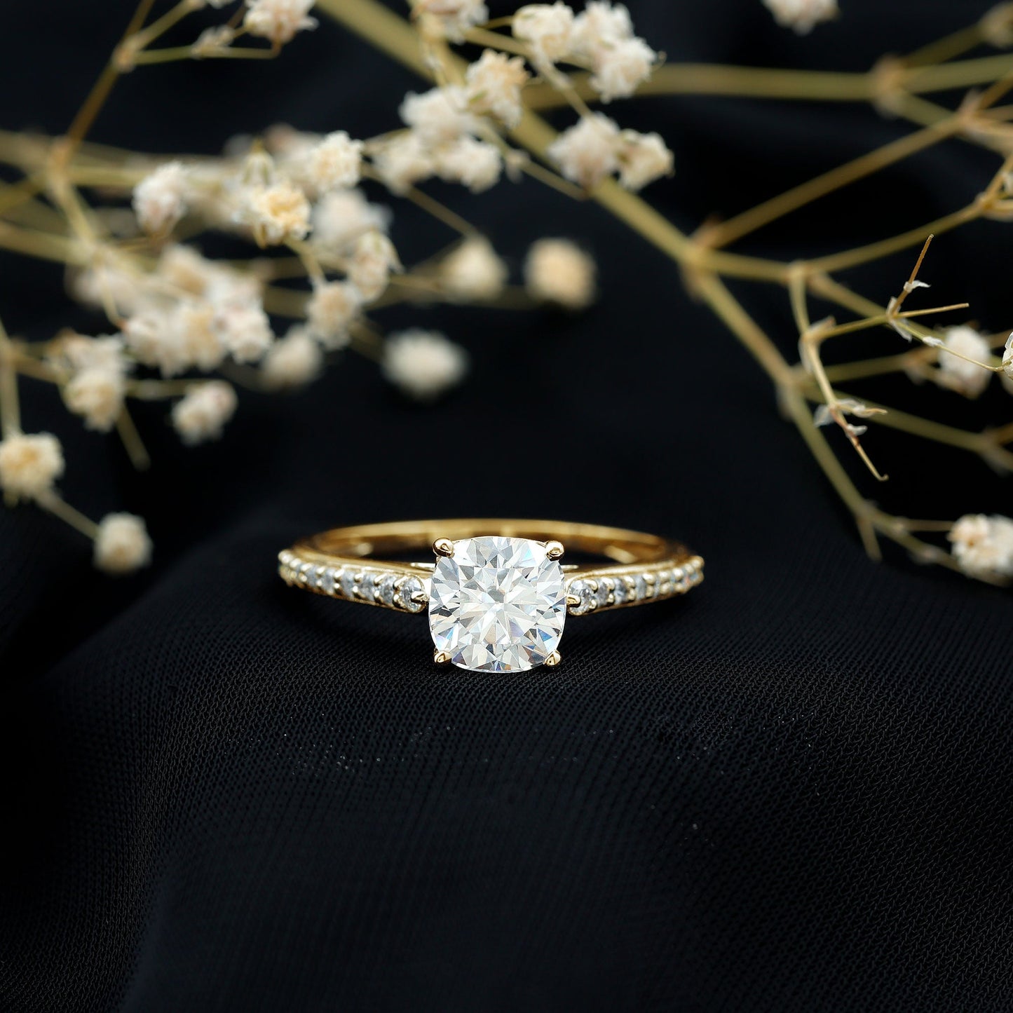 8 MM Cushion Moissanite Cathedral Engagement Ring