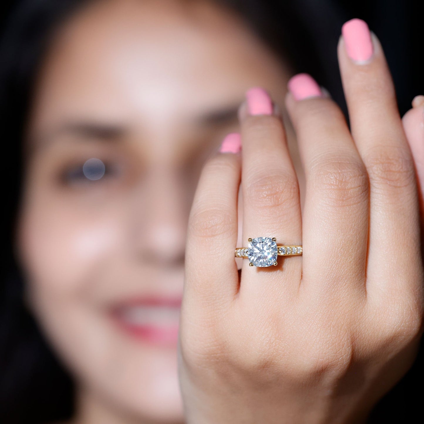 8 MM Cushion Moissanite Cathedral Engagement Ring
