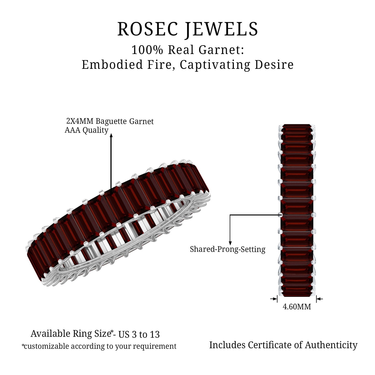 Certified Natural Baguette Garnet Eternity Band Ring
