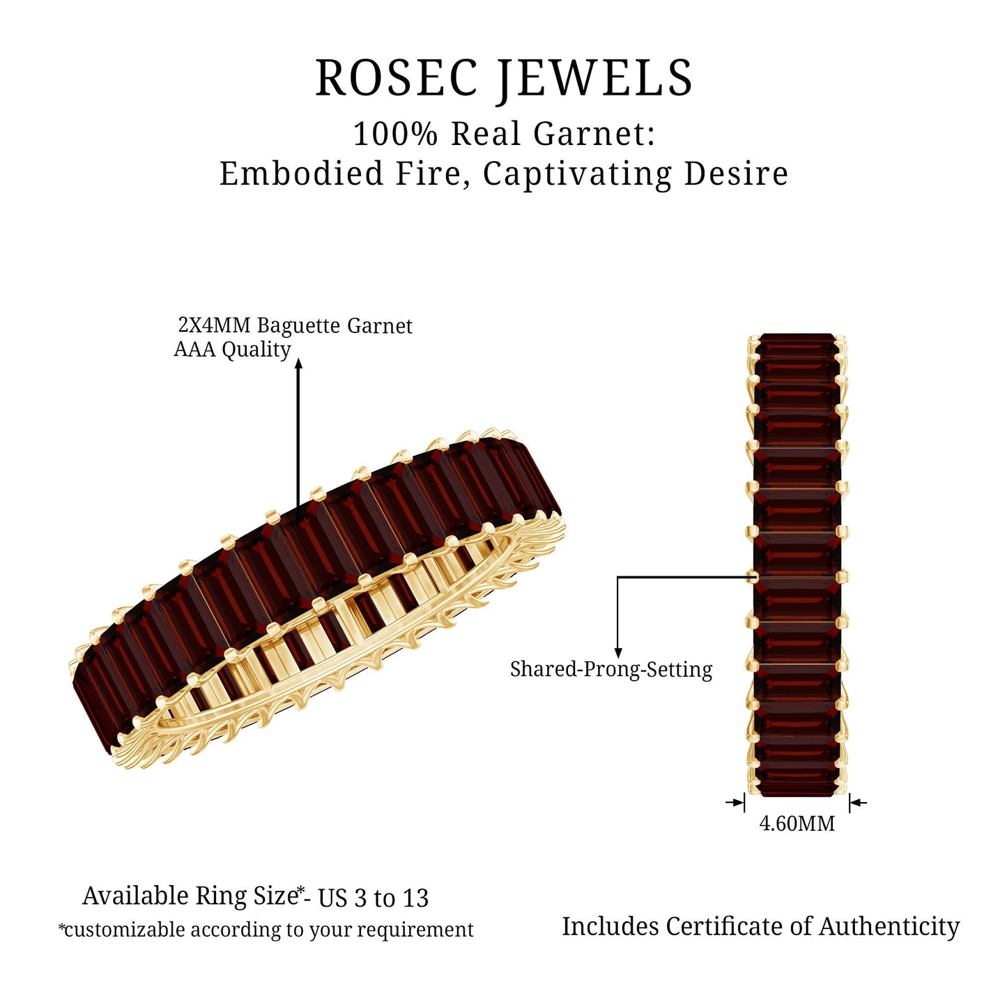 Certified Natural Baguette Garnet Eternity Band Ring
