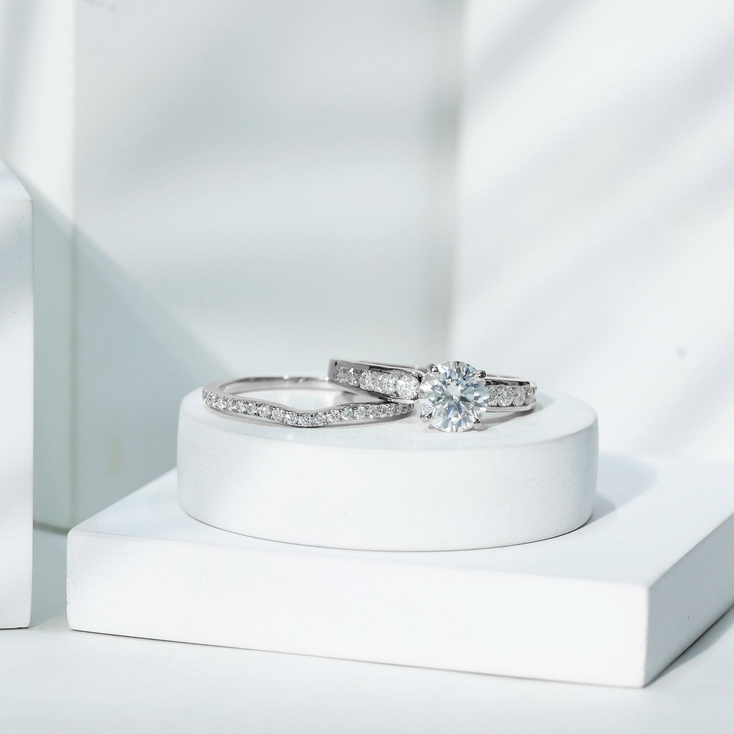 Certified 8 MM Moissanite Engagement Ring with Wedding Band