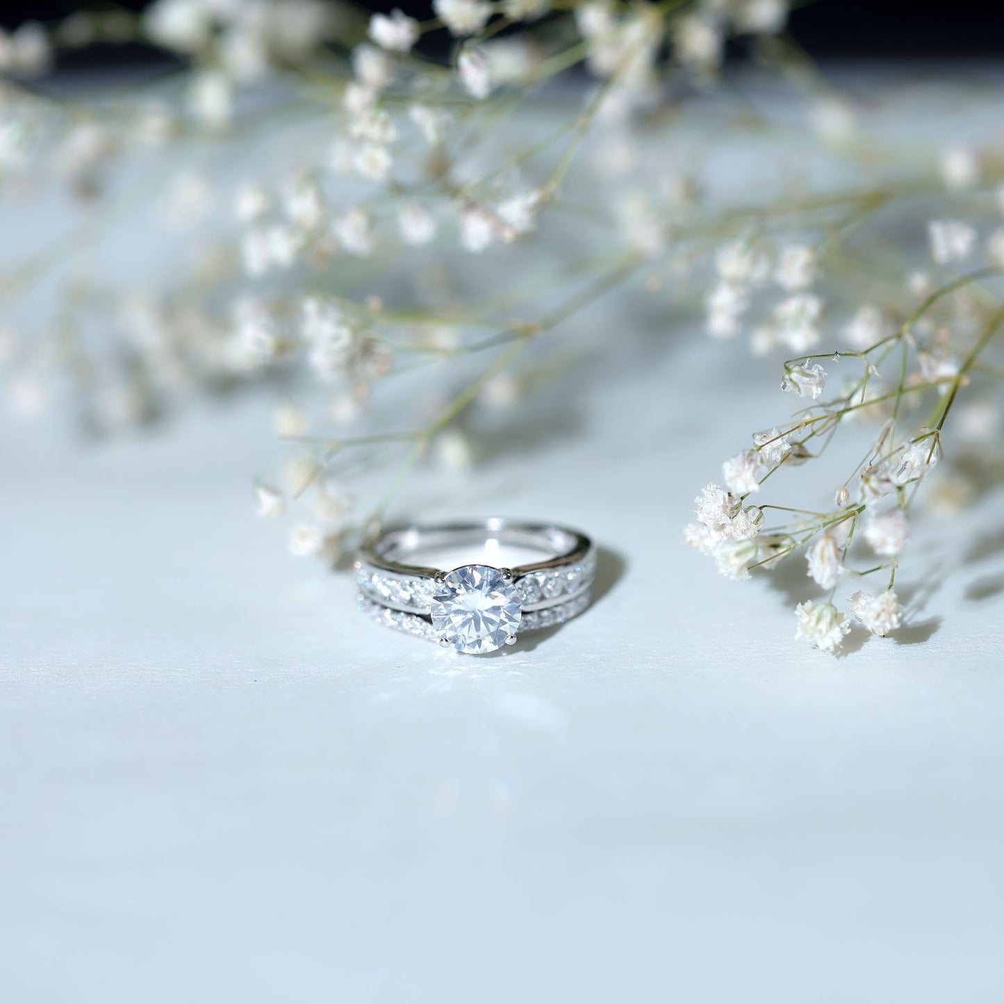 Certified 8 MM Moissanite Engagement Ring with Wedding Band