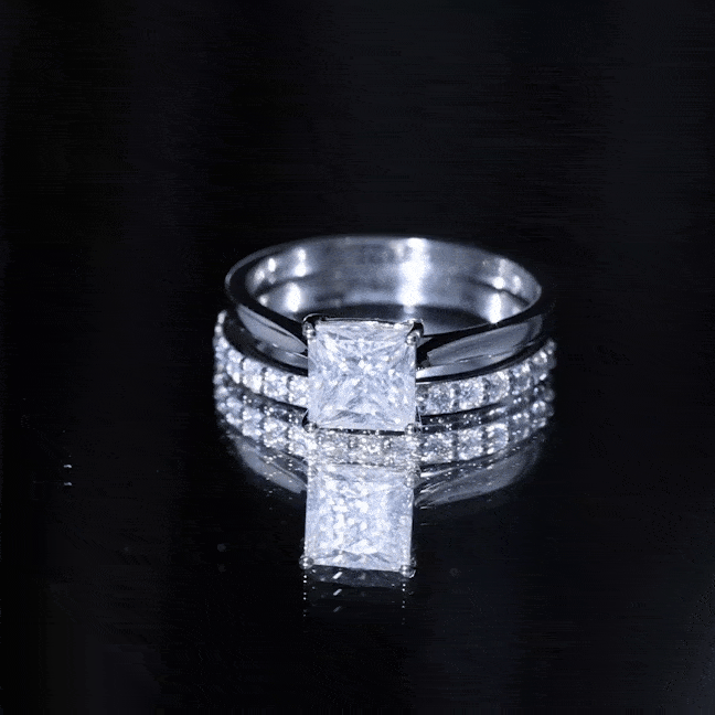 Certified Princess Cut Moissanite Solitaire Engagement Ring with Wedding Band