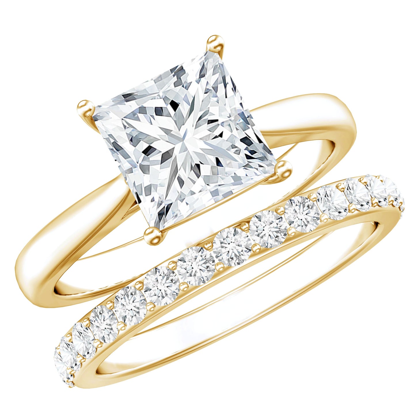 Certified Princess Cut Moissanite Solitaire Engagement Ring with Wedding Band