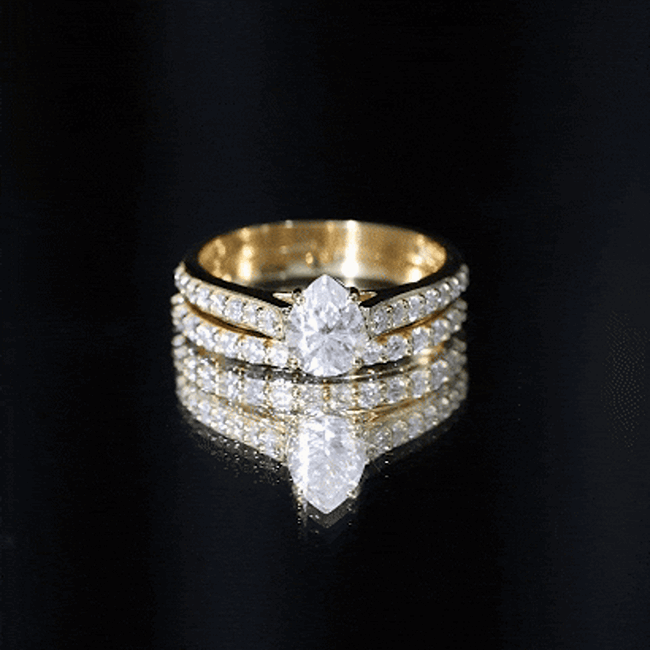 Certified Moissanite Pear Shaped Engagement Ring with Wedding Band