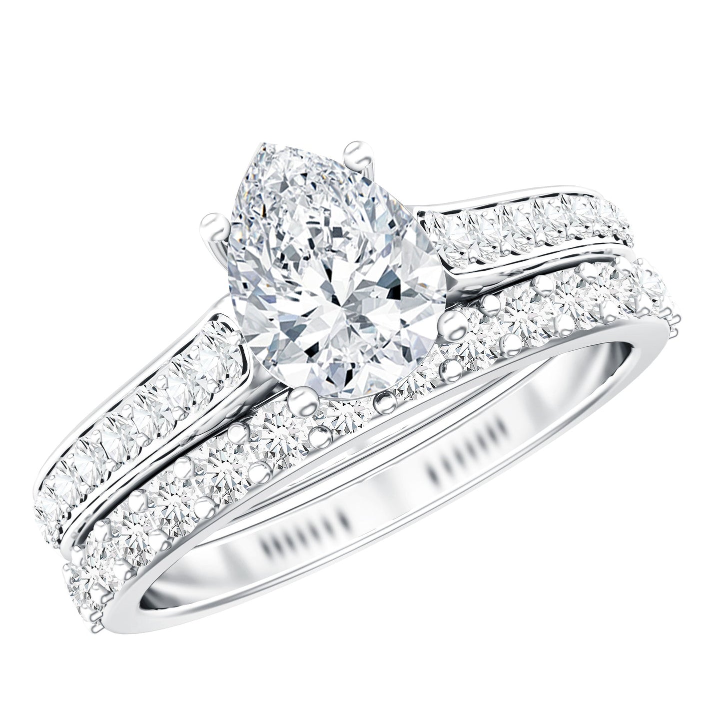 Certified Moissanite Pear Shaped Engagement Ring with Wedding Band