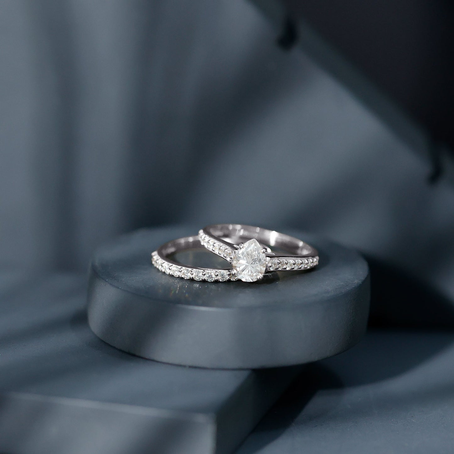Certified Moissanite Pear Shaped Engagement Ring with Wedding Band