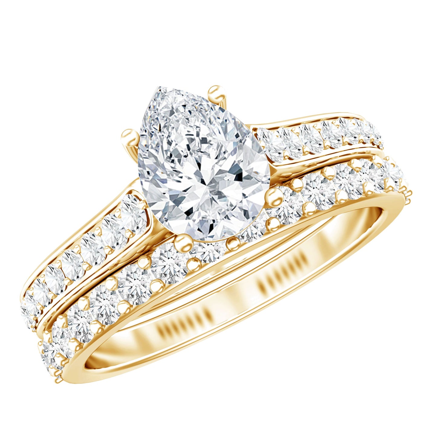 Certified Moissanite Pear Shaped Engagement Ring with Wedding Band