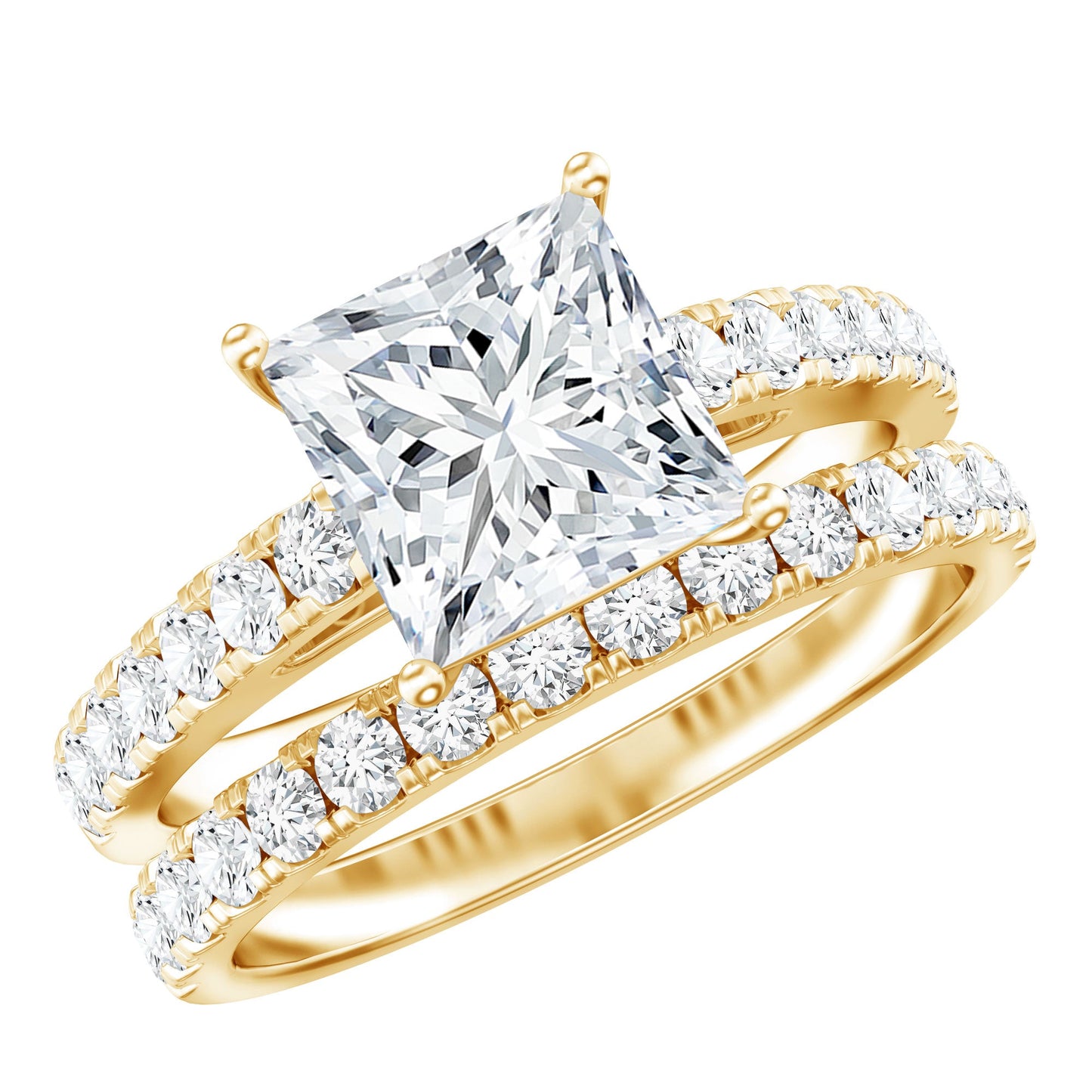 8 MM Certified Moissanite Princess Cut Engagement Ring With Wedding Band