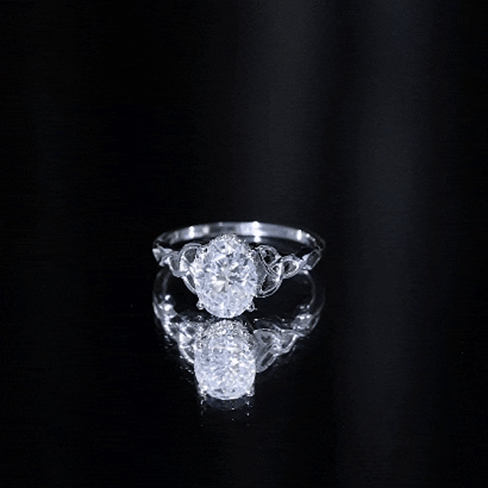 Certified 7X9MM Oval Moissanite Hidden Halo Engagement Ring
