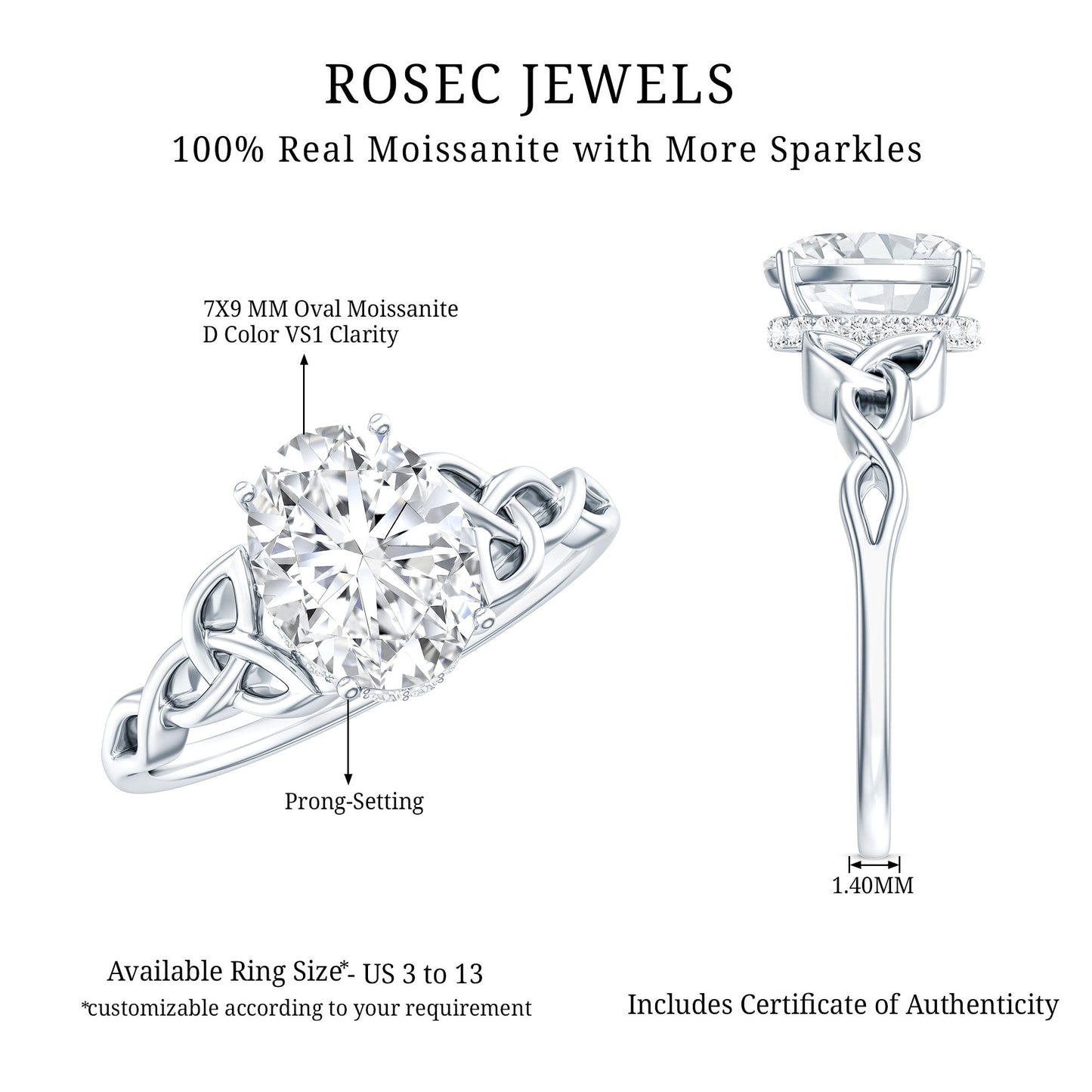 Certified 7X9MM Oval Moissanite Hidden Halo Engagement Ring