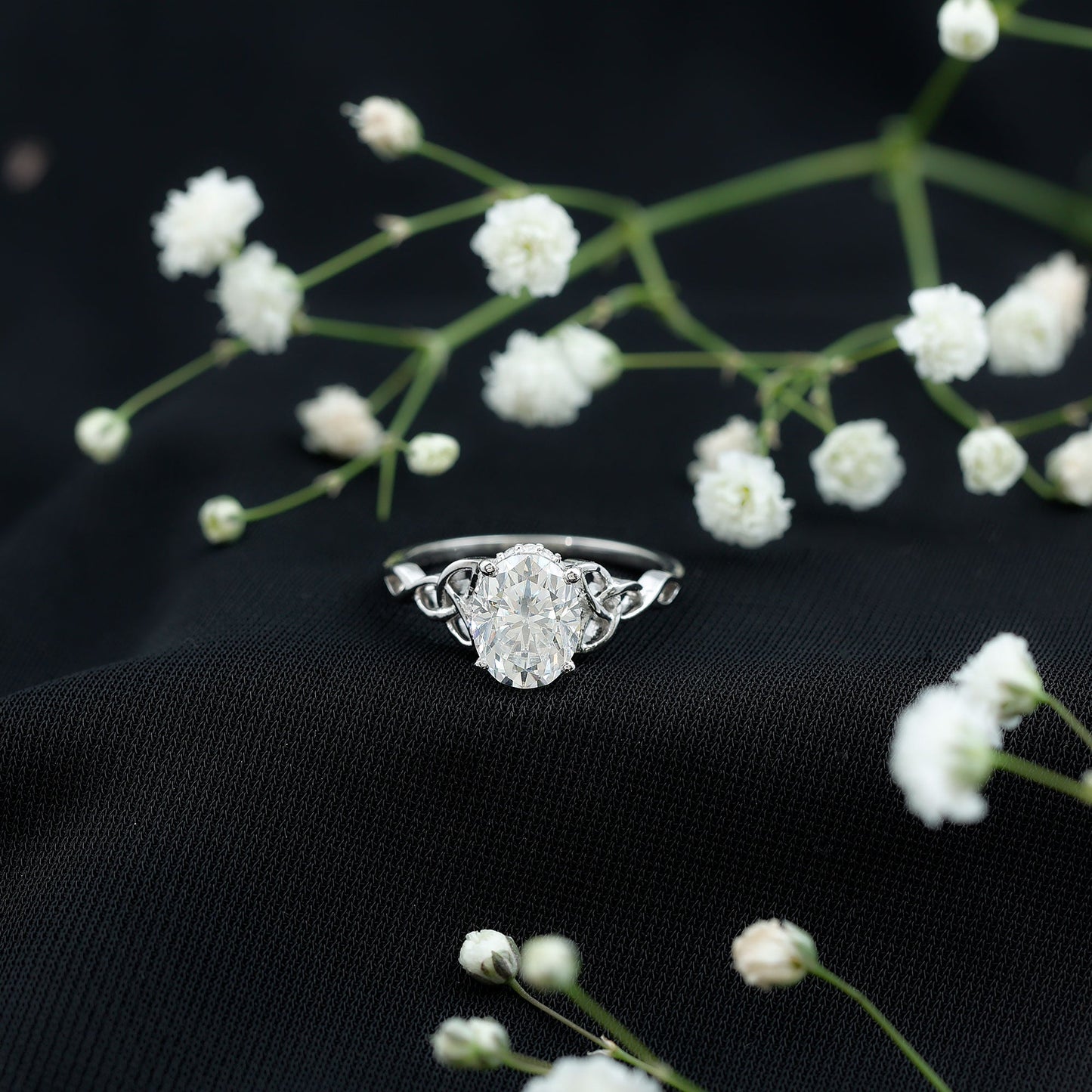 Certified 7X9MM Oval Moissanite Hidden Halo Engagement Ring
