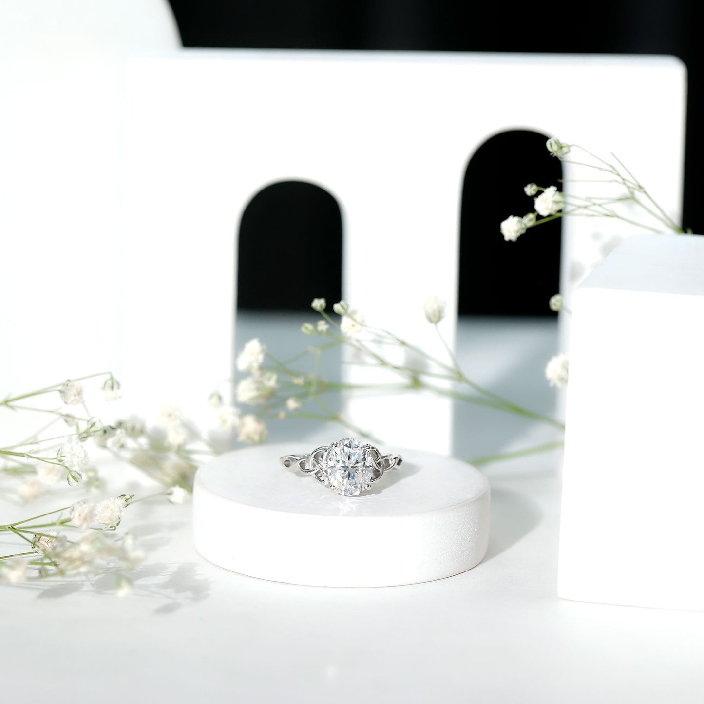 Certified 7X9MM Oval Moissanite Hidden Halo Engagement Ring