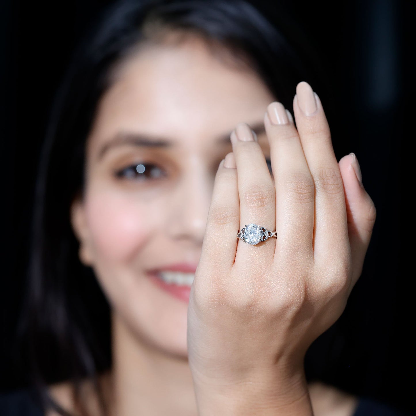 Certified 7X9MM Oval Moissanite Hidden Halo Engagement Ring