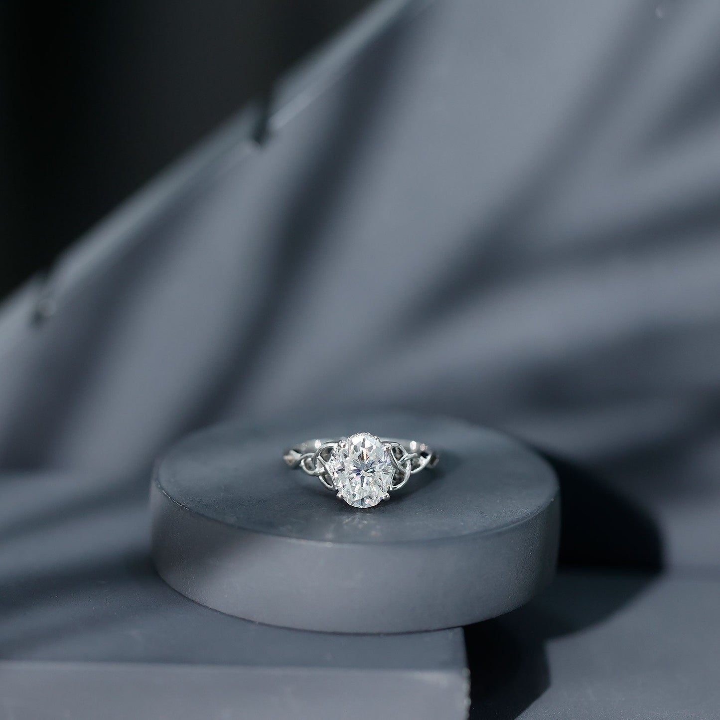 Certified 7X9MM Oval Moissanite Hidden Halo Engagement Ring