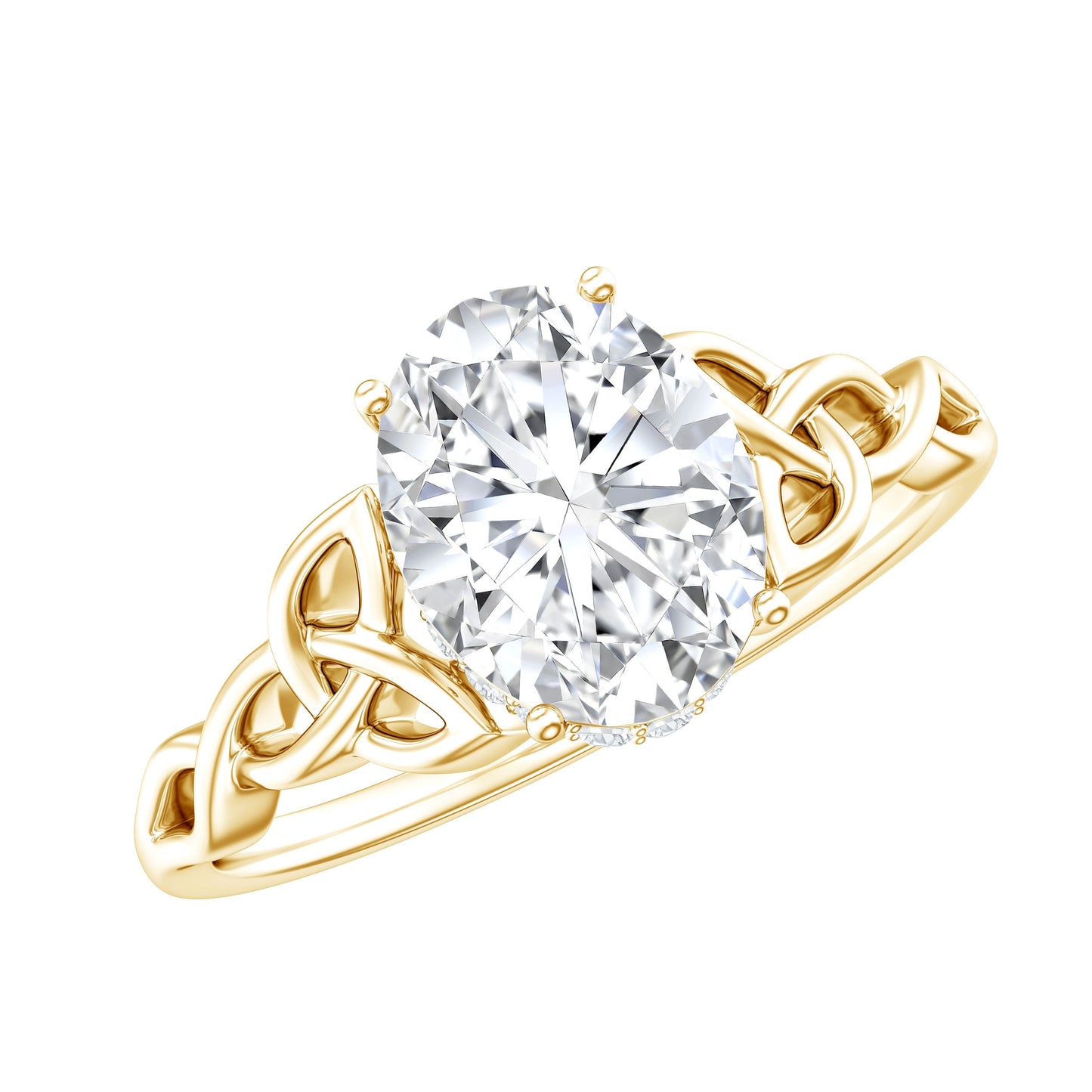 Certified 7X9MM Oval Moissanite Hidden Halo Engagement Ring
