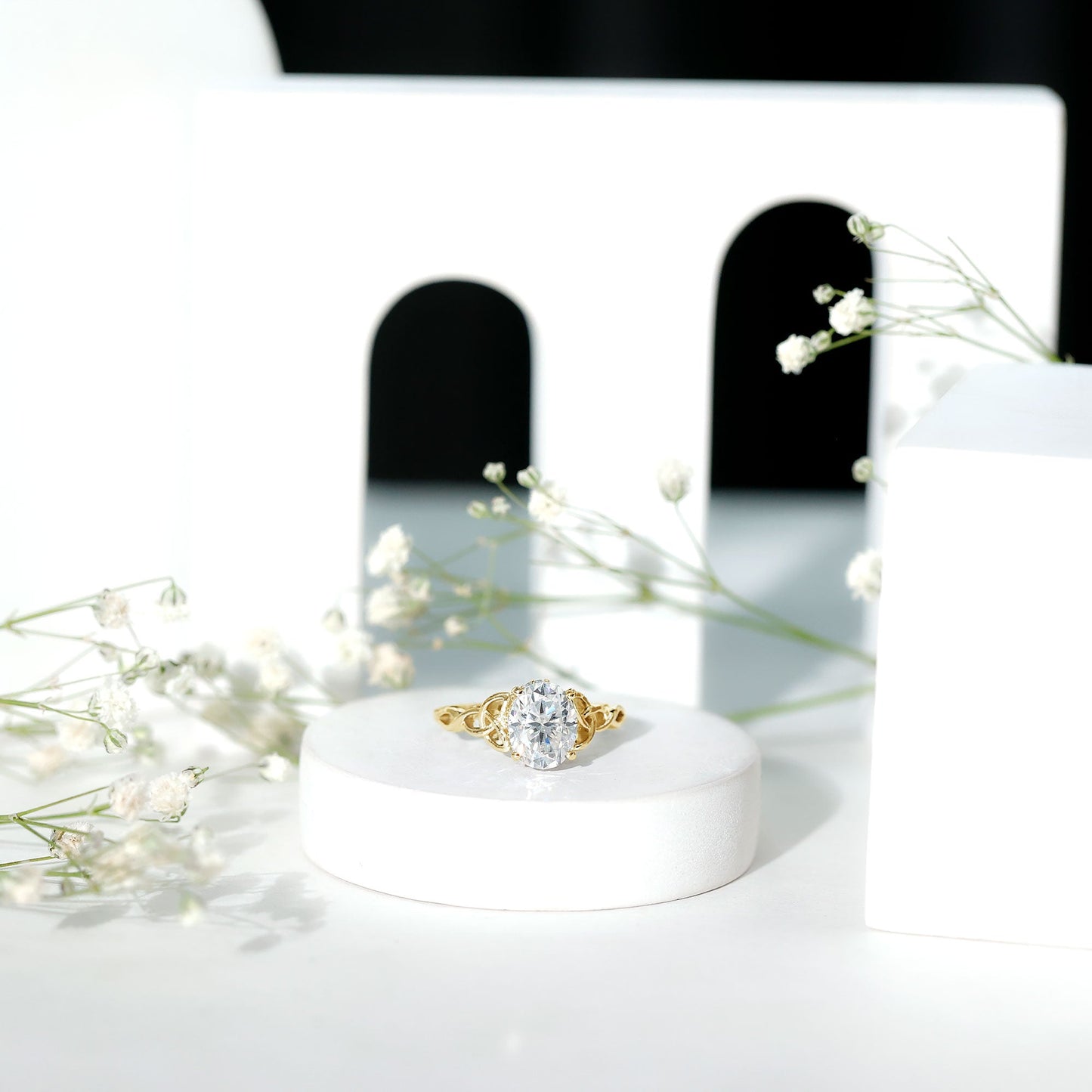 Certified 7X9MM Oval Moissanite Hidden Halo Engagement Ring