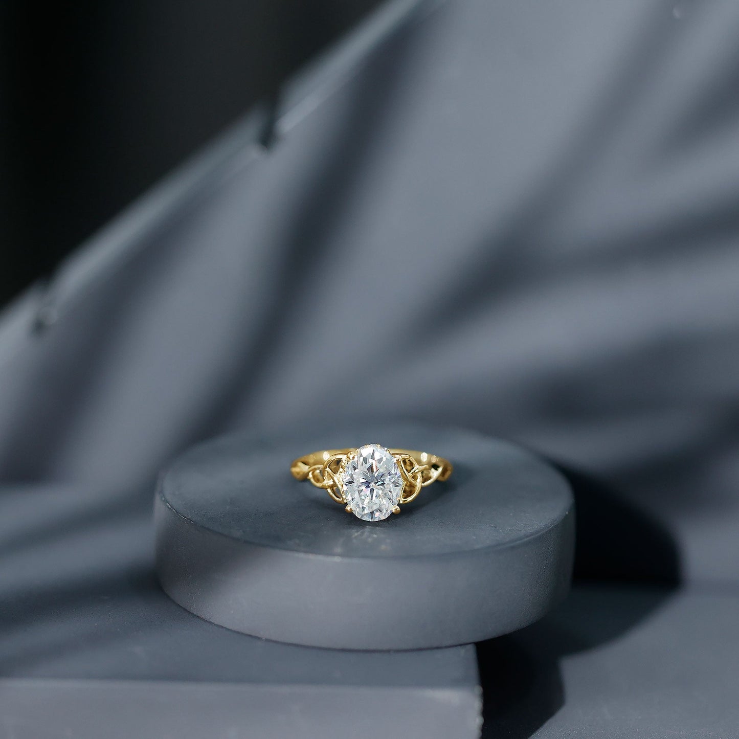 Certified 7X9MM Oval Moissanite Hidden Halo Engagement Ring