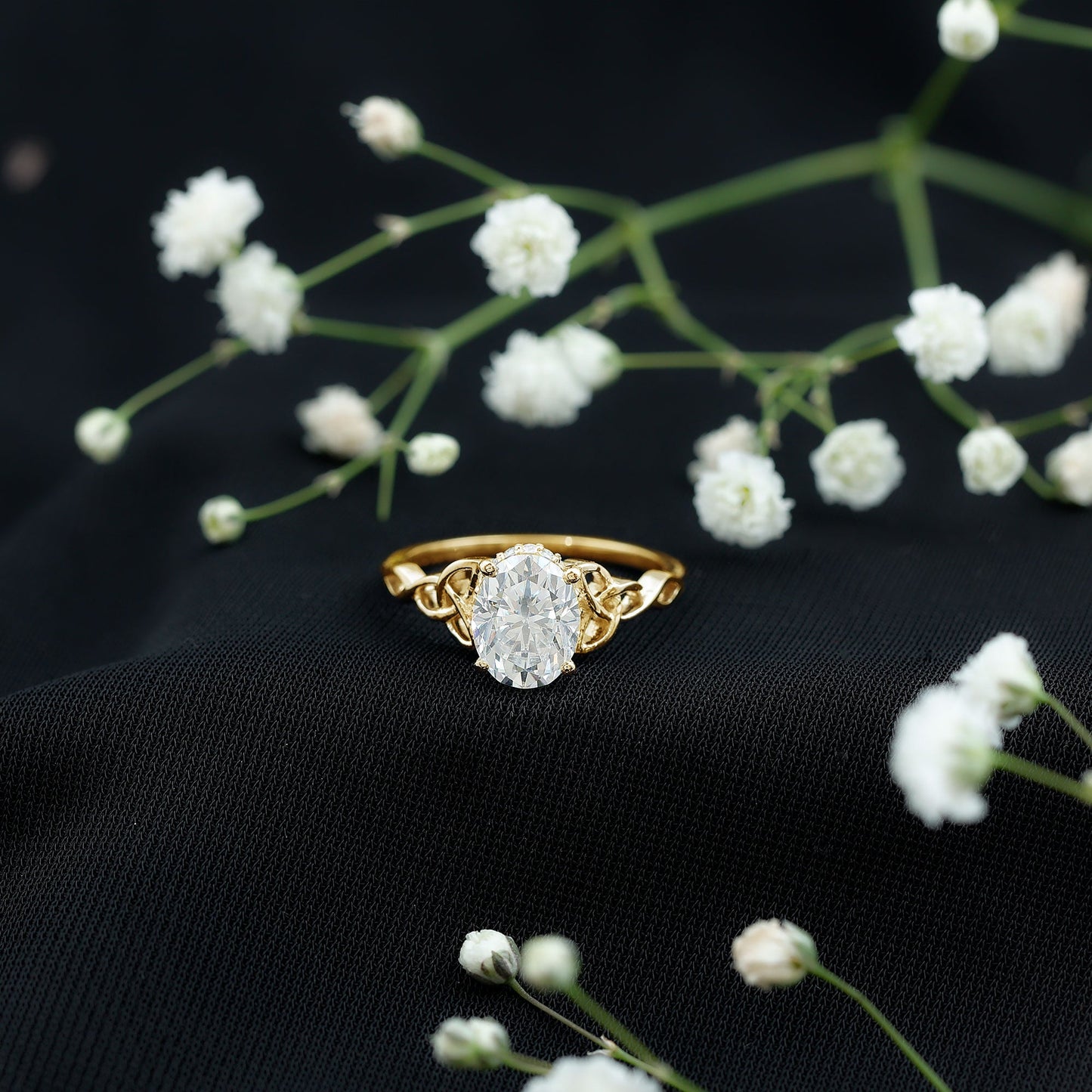 Certified 7X9MM Oval Moissanite Hidden Halo Engagement Ring