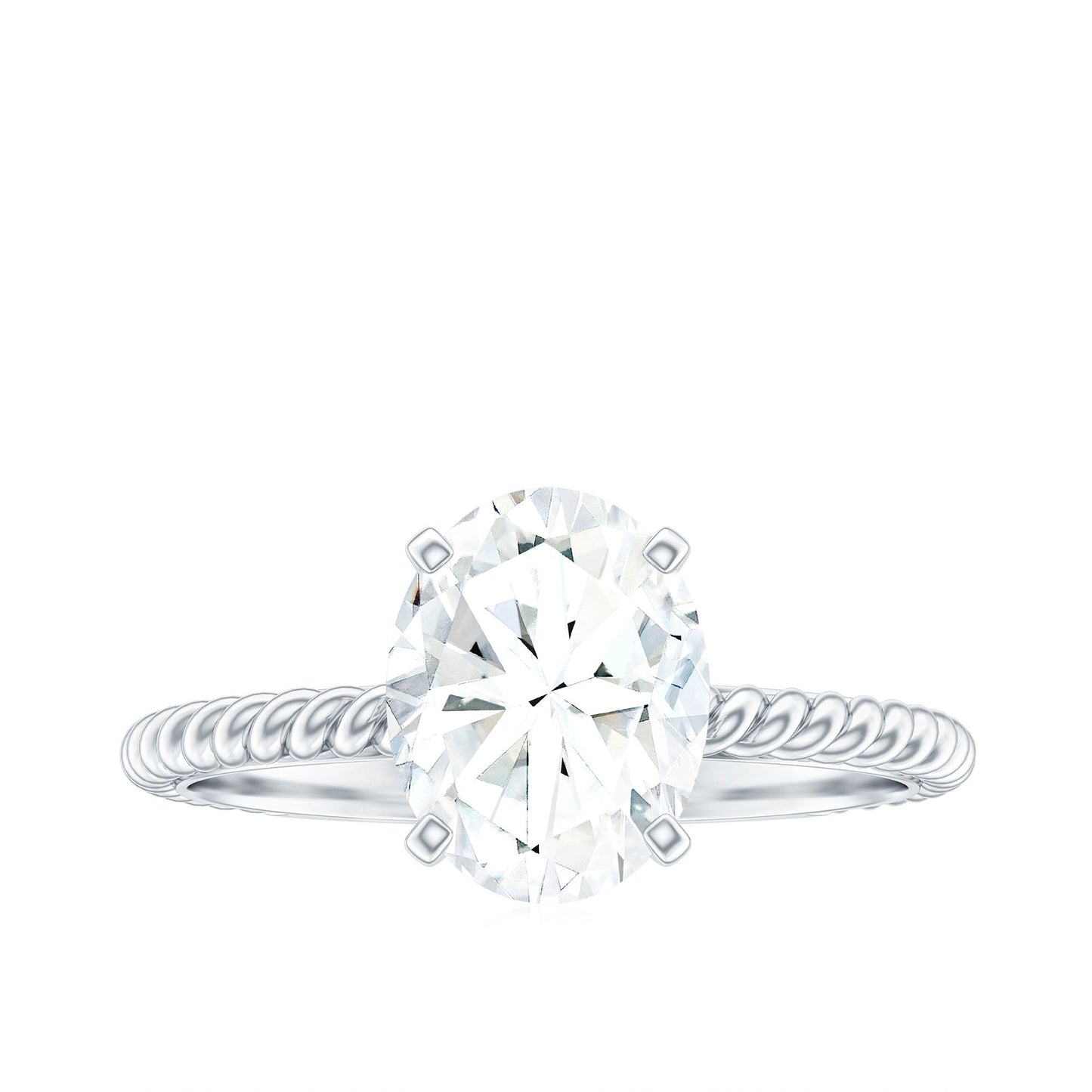 Oval Shape Moissanite Solitaire Engagement Ring with Twisted Rope