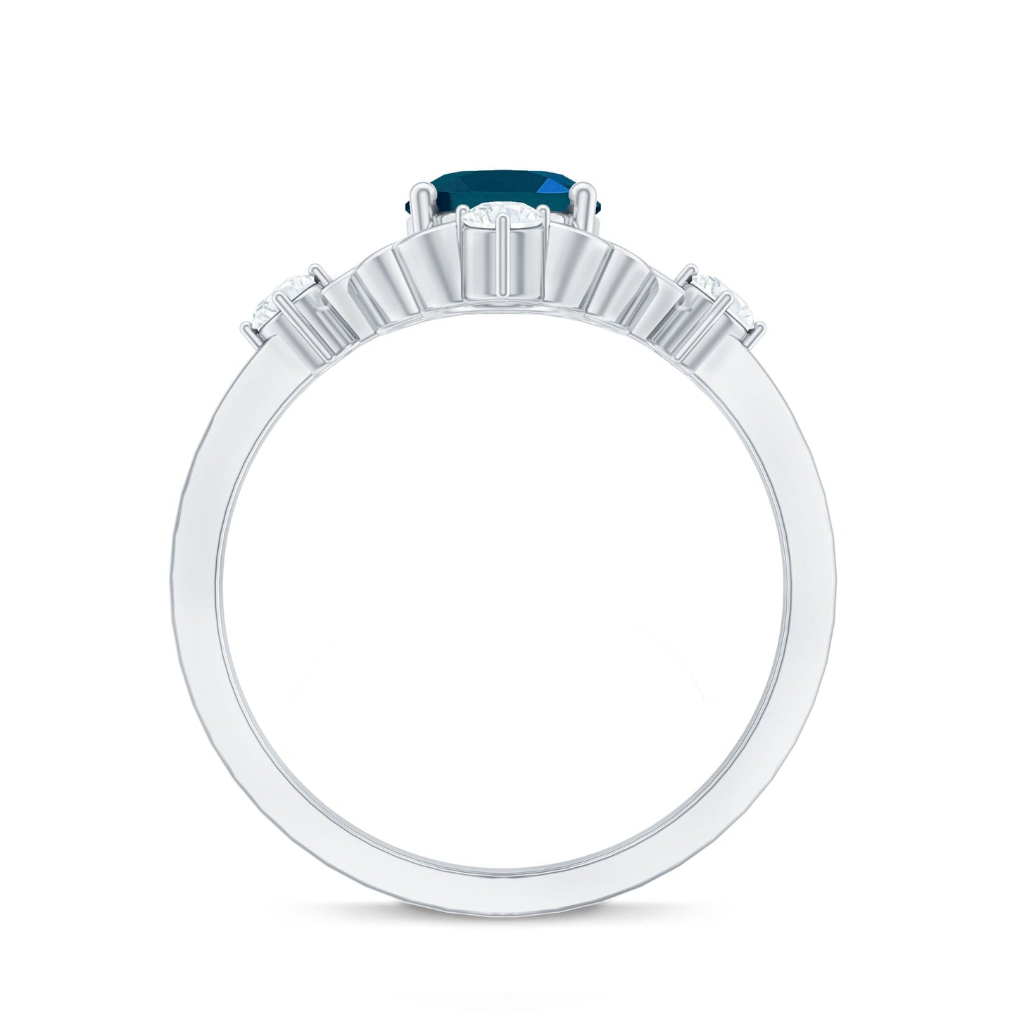 Art Deco Inspired Blue Topaz Oval Engagement Ring with Diamond