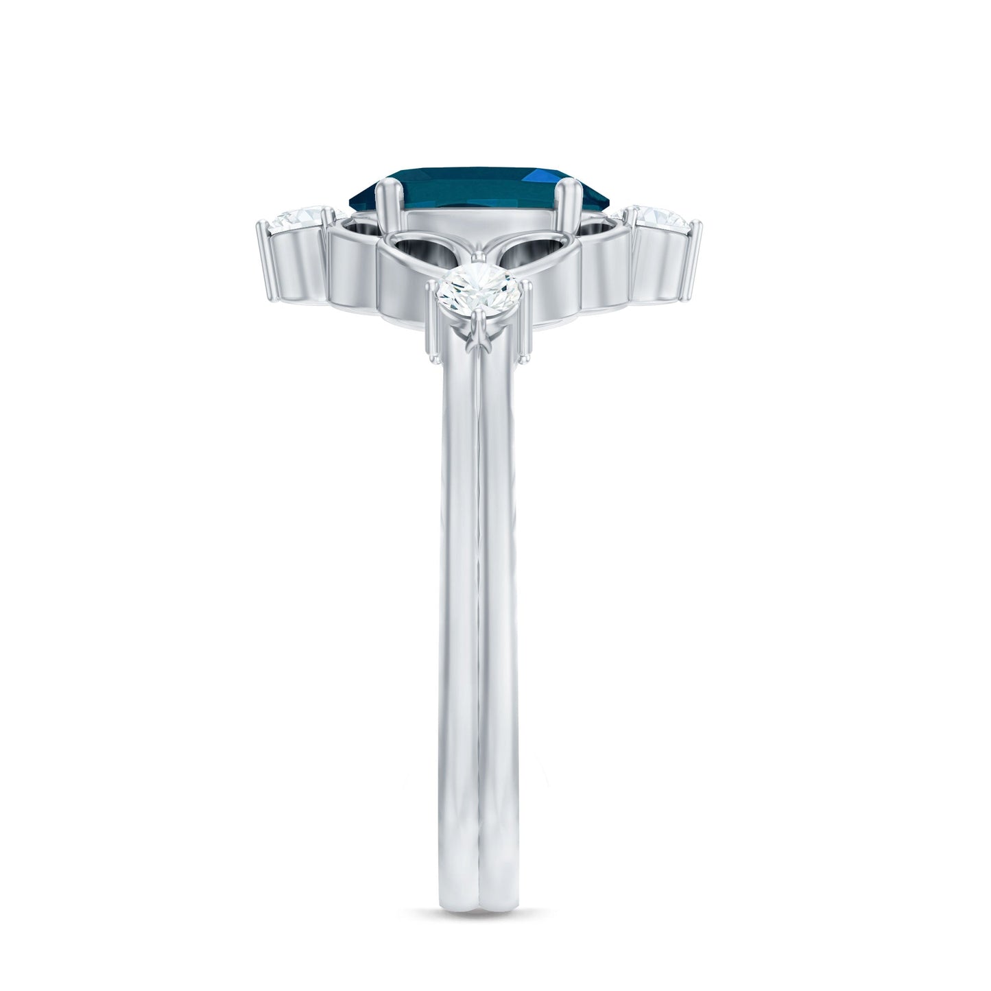 Art Deco Inspired Blue Topaz Oval Engagement Ring with Diamond