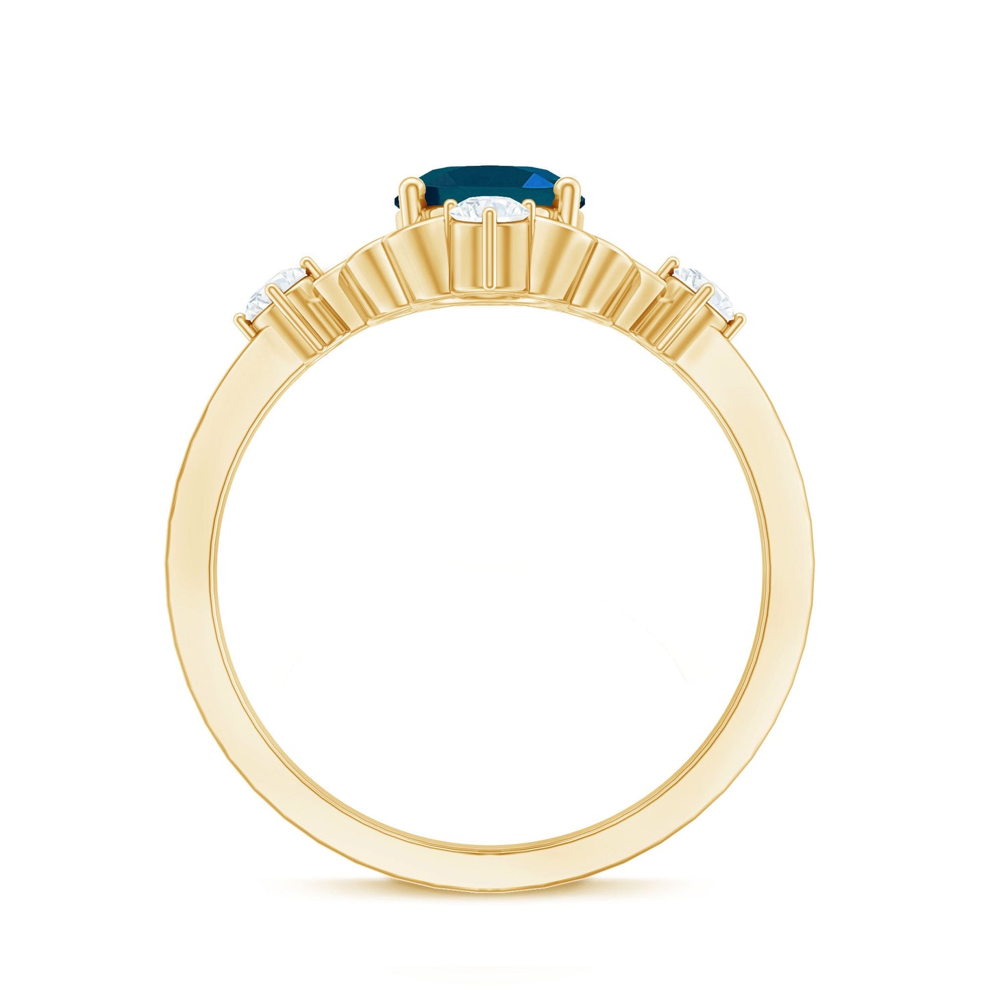 Art Deco Inspired Blue Topaz Oval Engagement Ring with Diamond