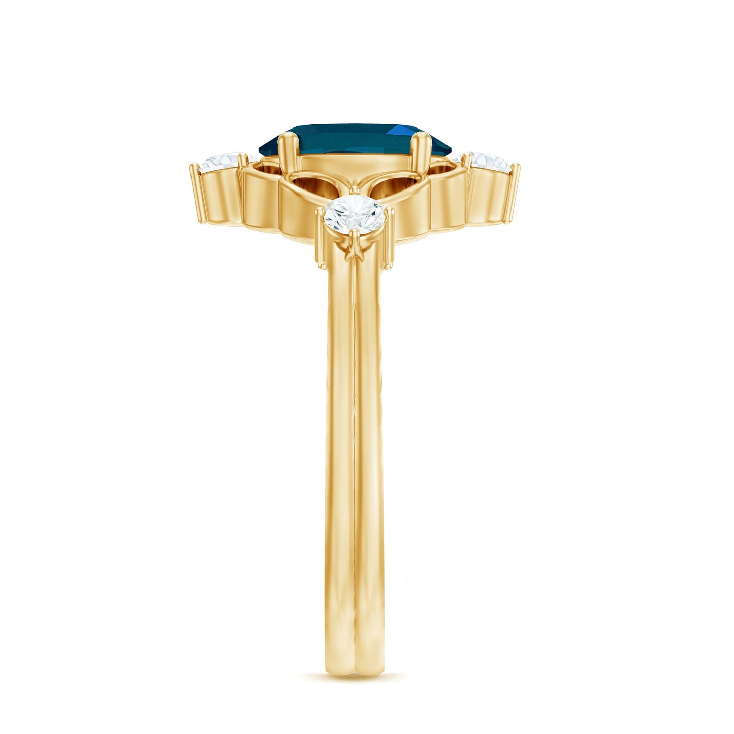 Art Deco Inspired Blue Topaz Oval Engagement Ring with Diamond