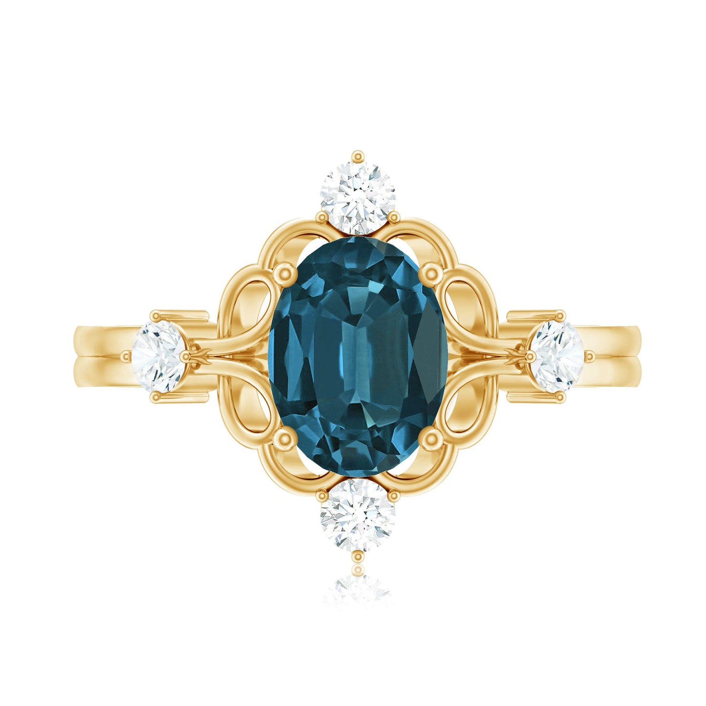 Art Deco Inspired Blue Topaz Oval Engagement Ring with Diamond