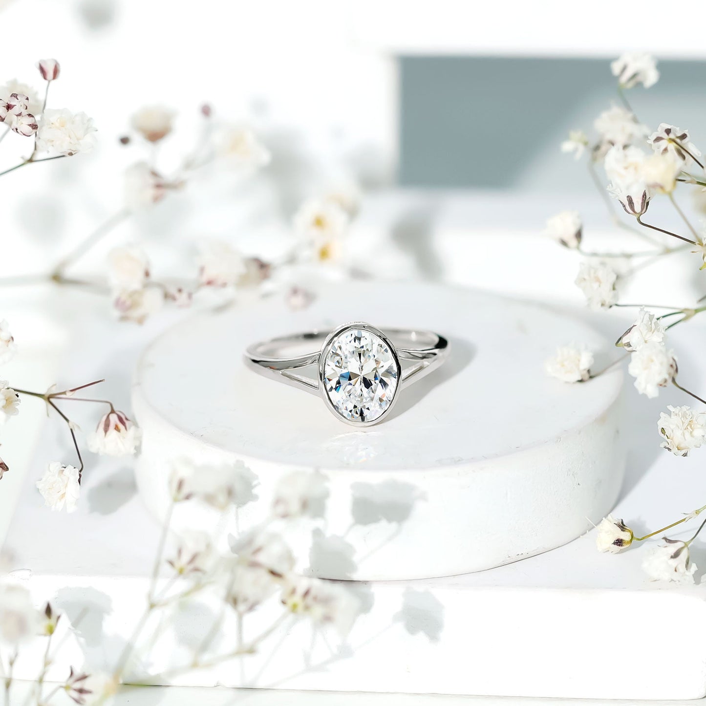 Certified 7X9 MM Oval Moissanite Solitaire Engagement Ring
