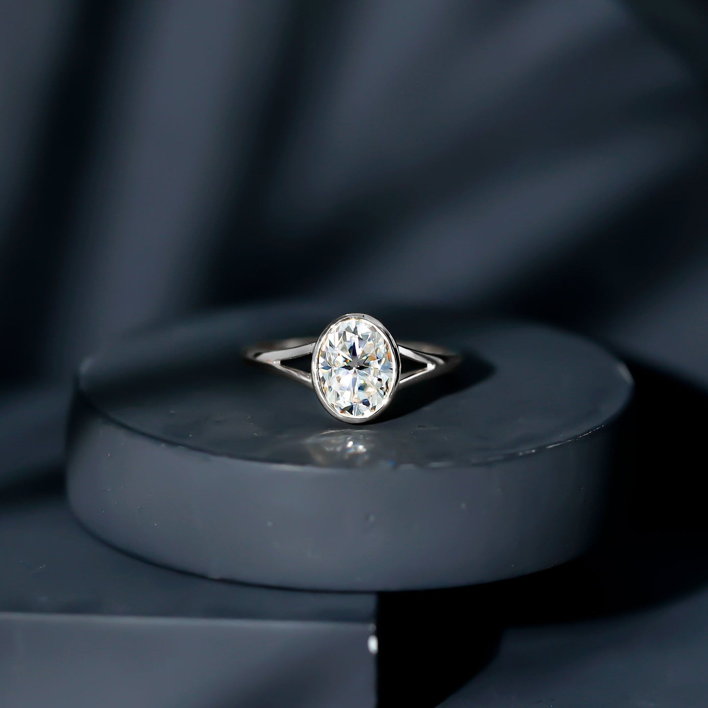Certified 7X9 MM Oval Moissanite Solitaire Engagement Ring