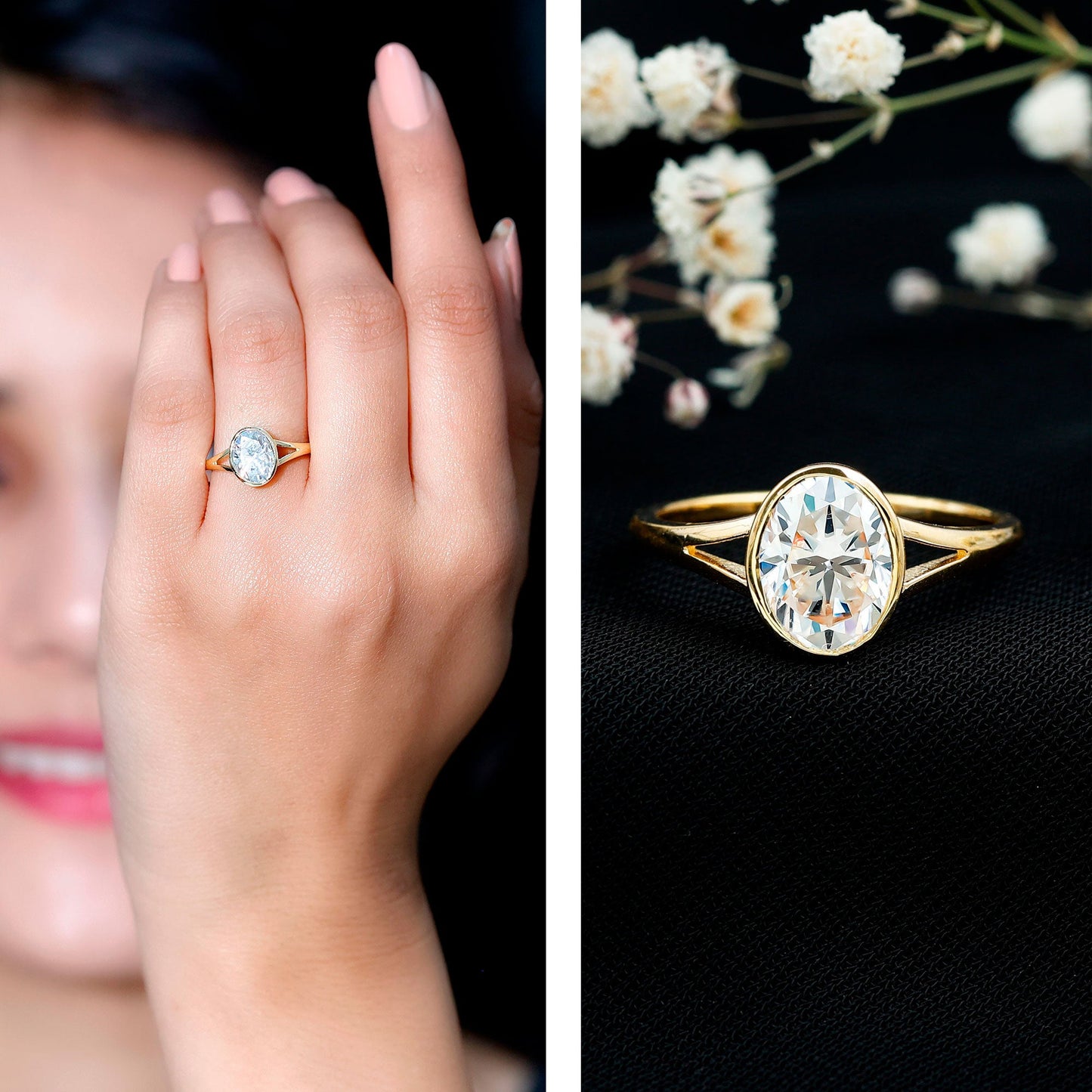 Certified 7X9 MM Oval Moissanite Solitaire Engagement Ring