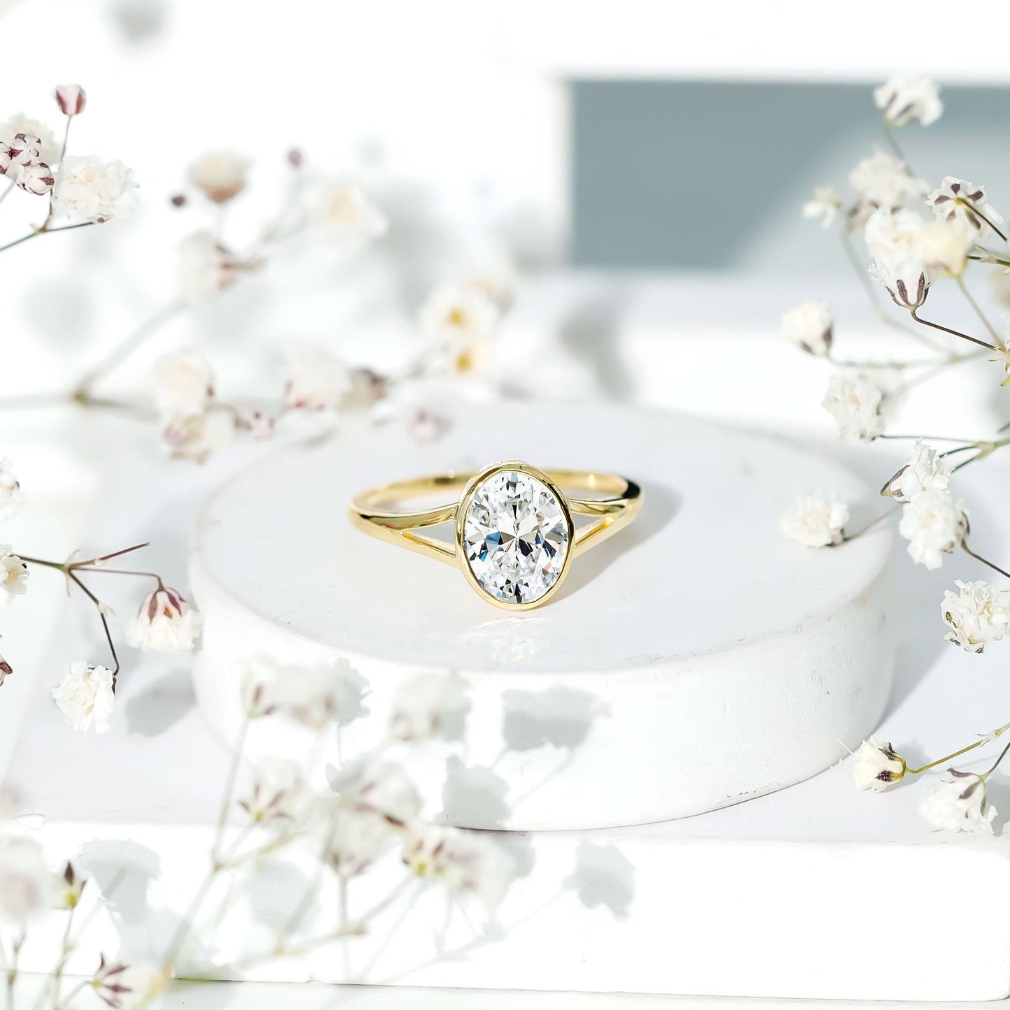 Certified 7X9 MM Oval Moissanite Solitaire Engagement Ring