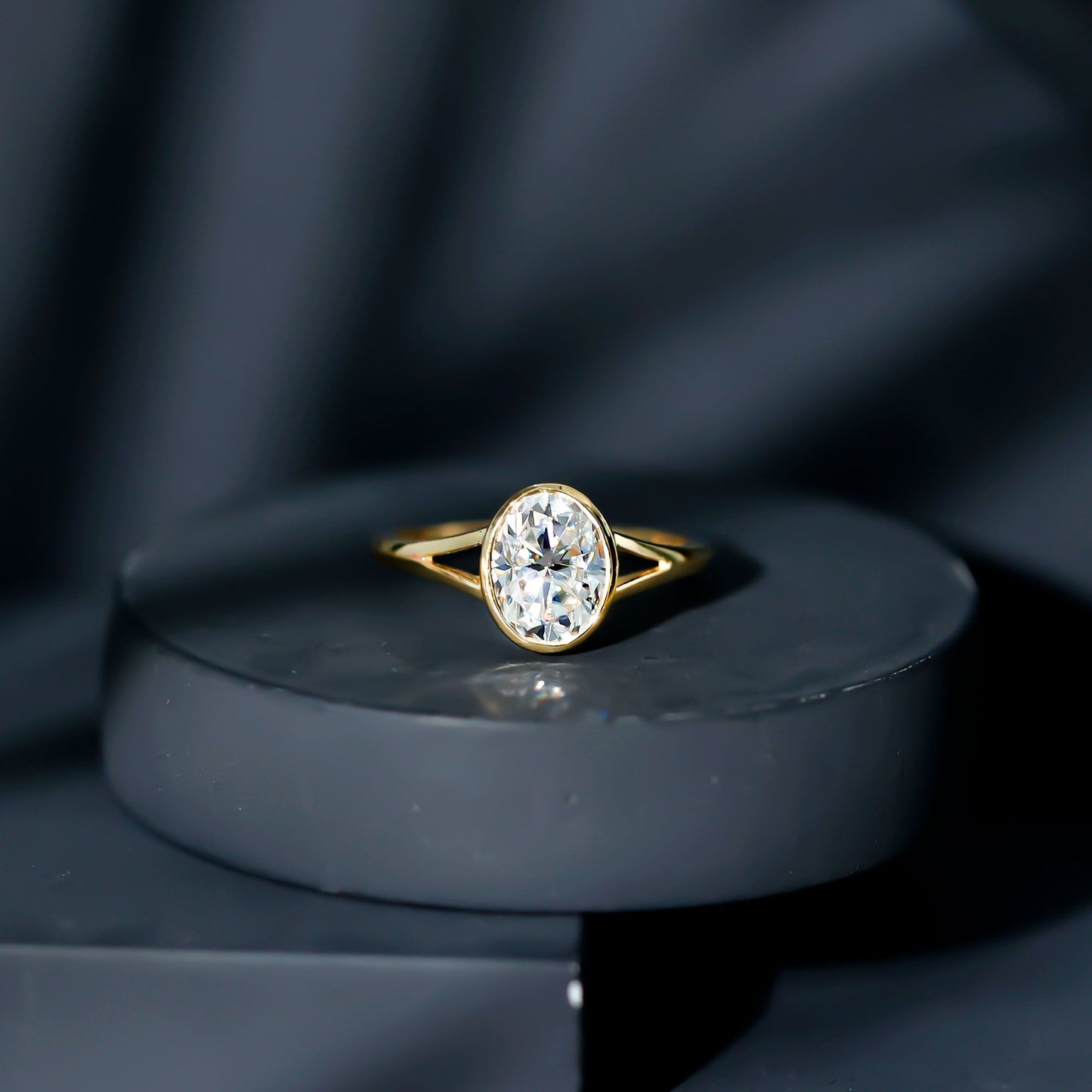Certified 7X9 MM Oval Moissanite Solitaire Engagement Ring