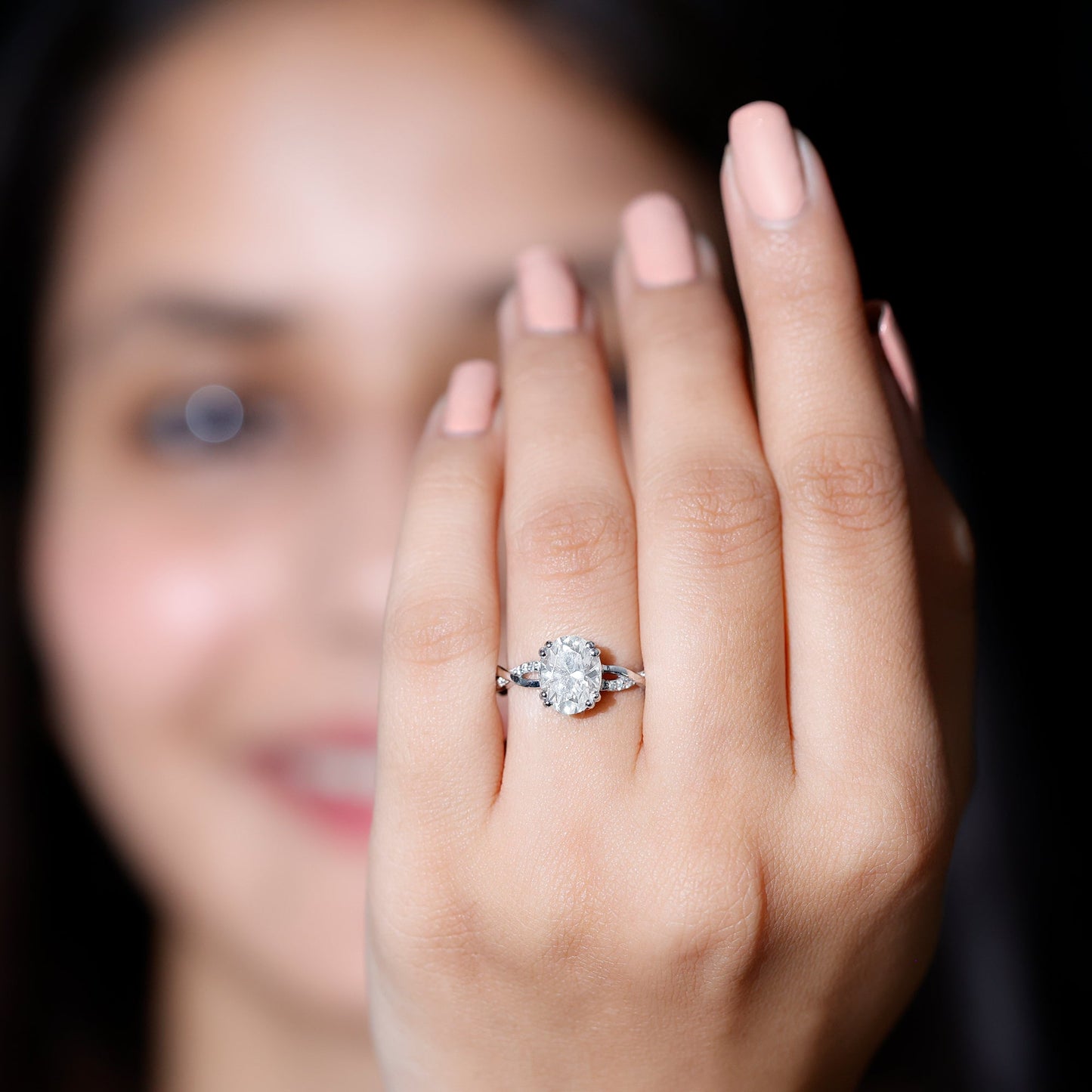 7X9 MM Certified Moissanite Oval Engagement Ring with Double Prong