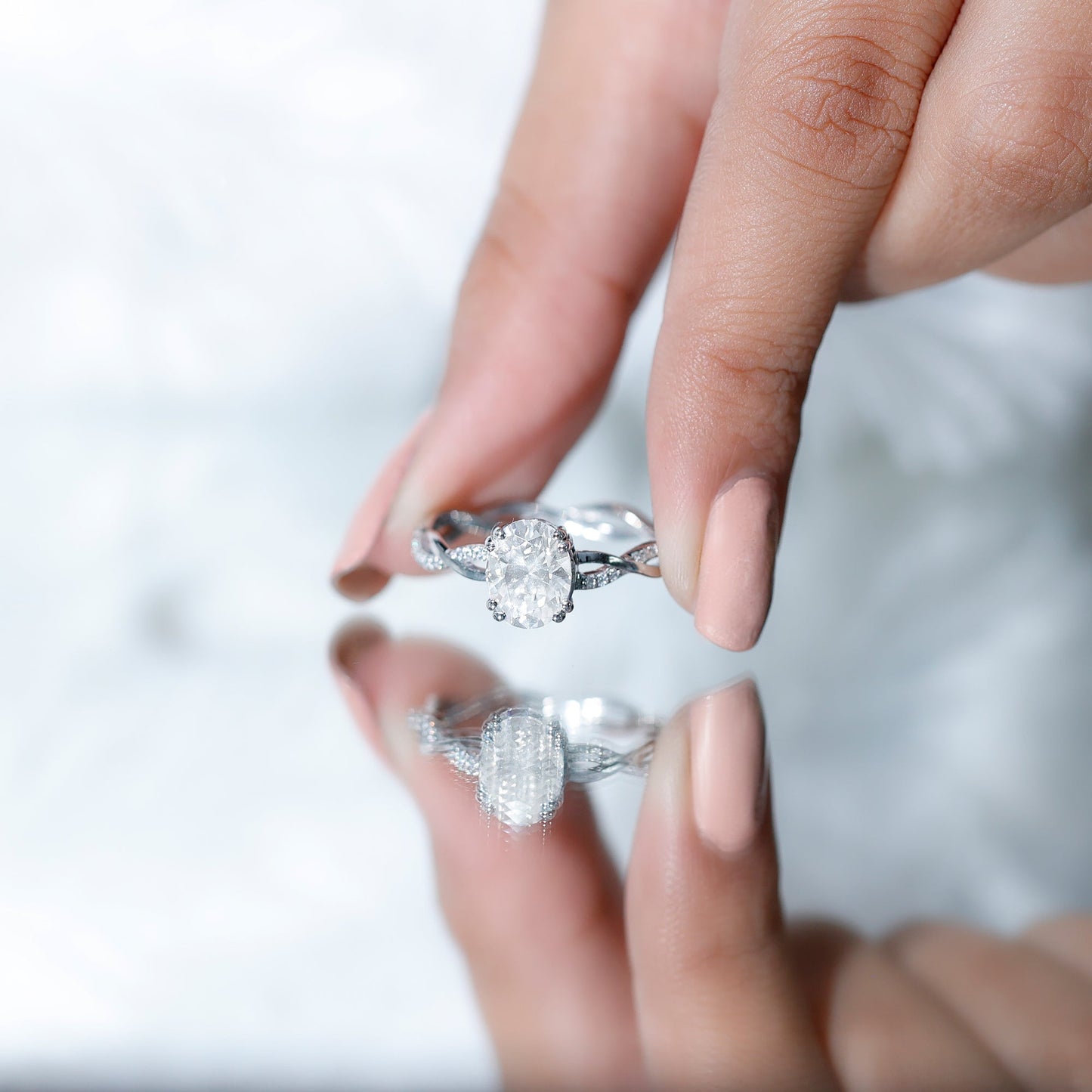 7X9 MM Certified Moissanite Oval Engagement Ring with Double Prong