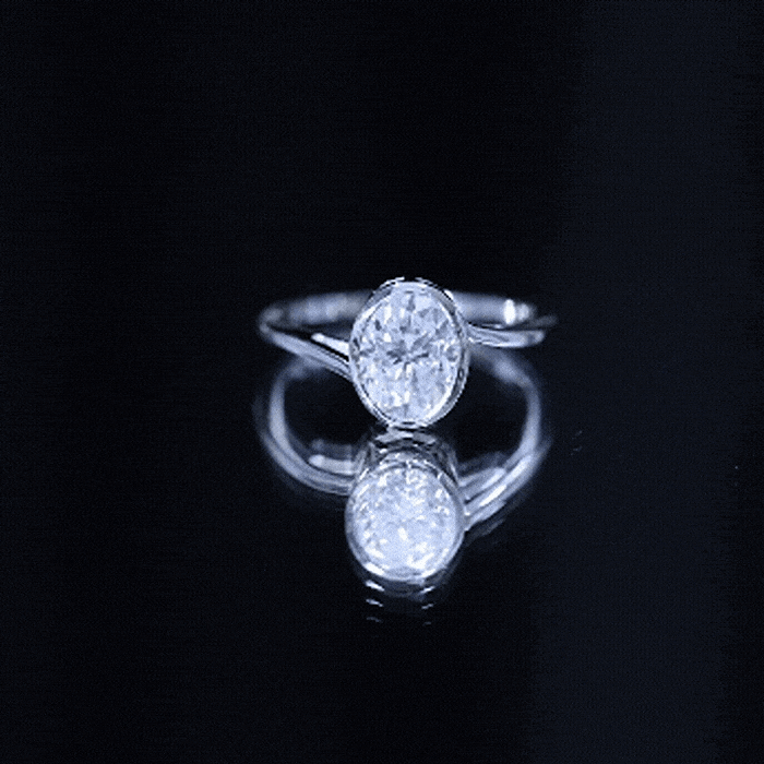 Solitaire 7X9 MM Moissanite Oval Engagement Ring with Bypass Shank