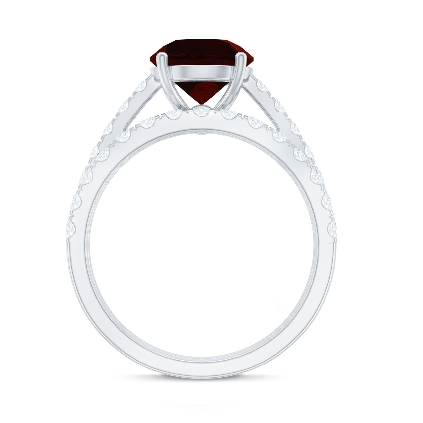 Natural Garnet Diamond Wedding Bridal Ring Set of 2