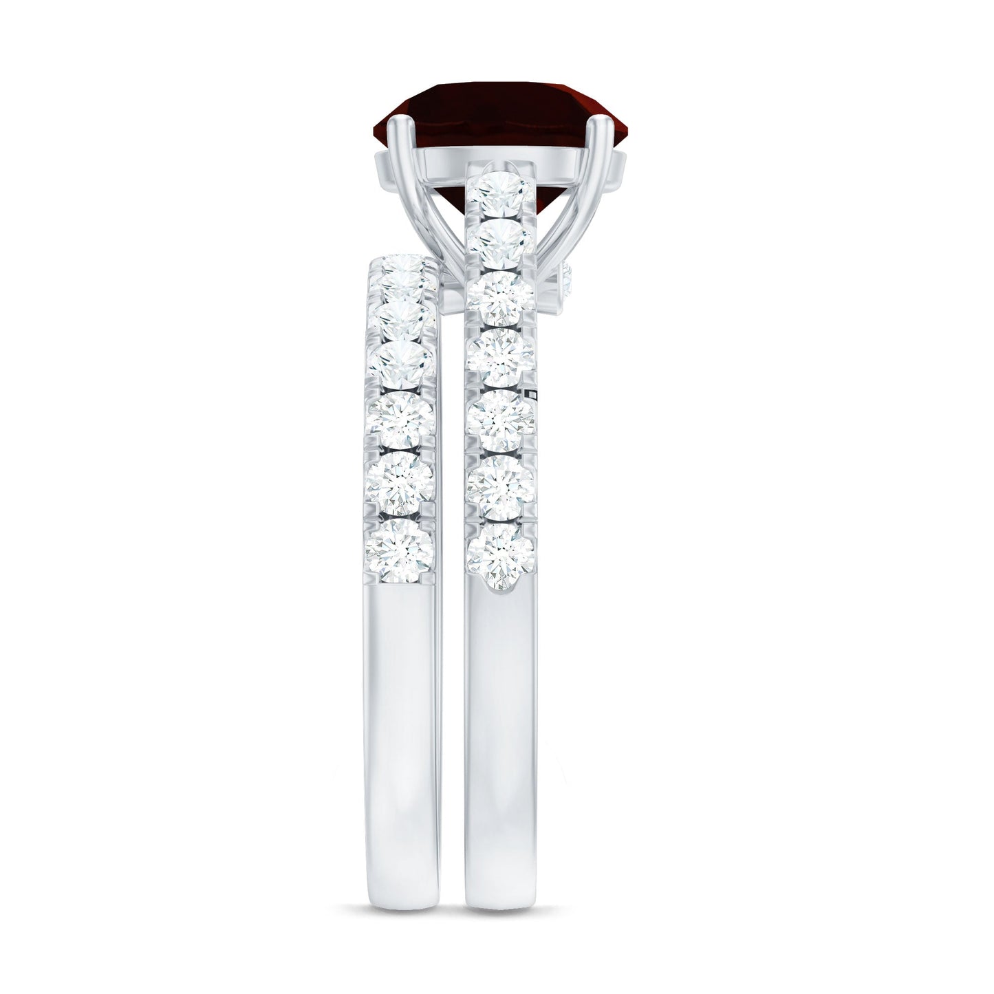 Natural Garnet Diamond Wedding Bridal Ring Set of 2