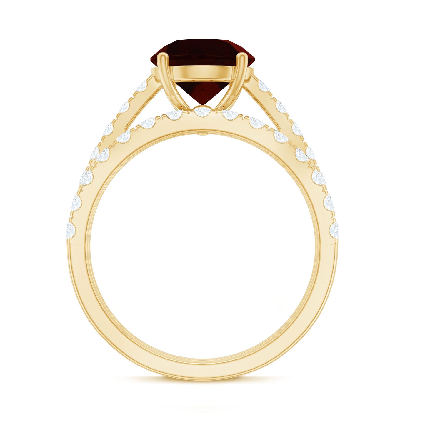 Natural Garnet Diamond Wedding Bridal Ring Set of 2