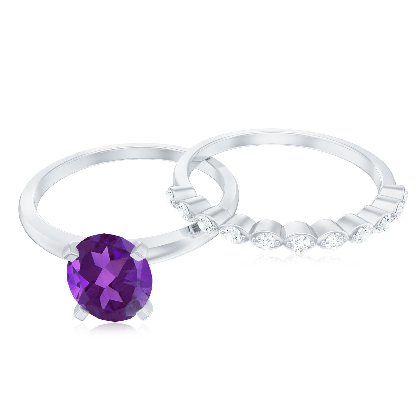 Oval Shape Amethyst Solitaire Ring Set with Diamond