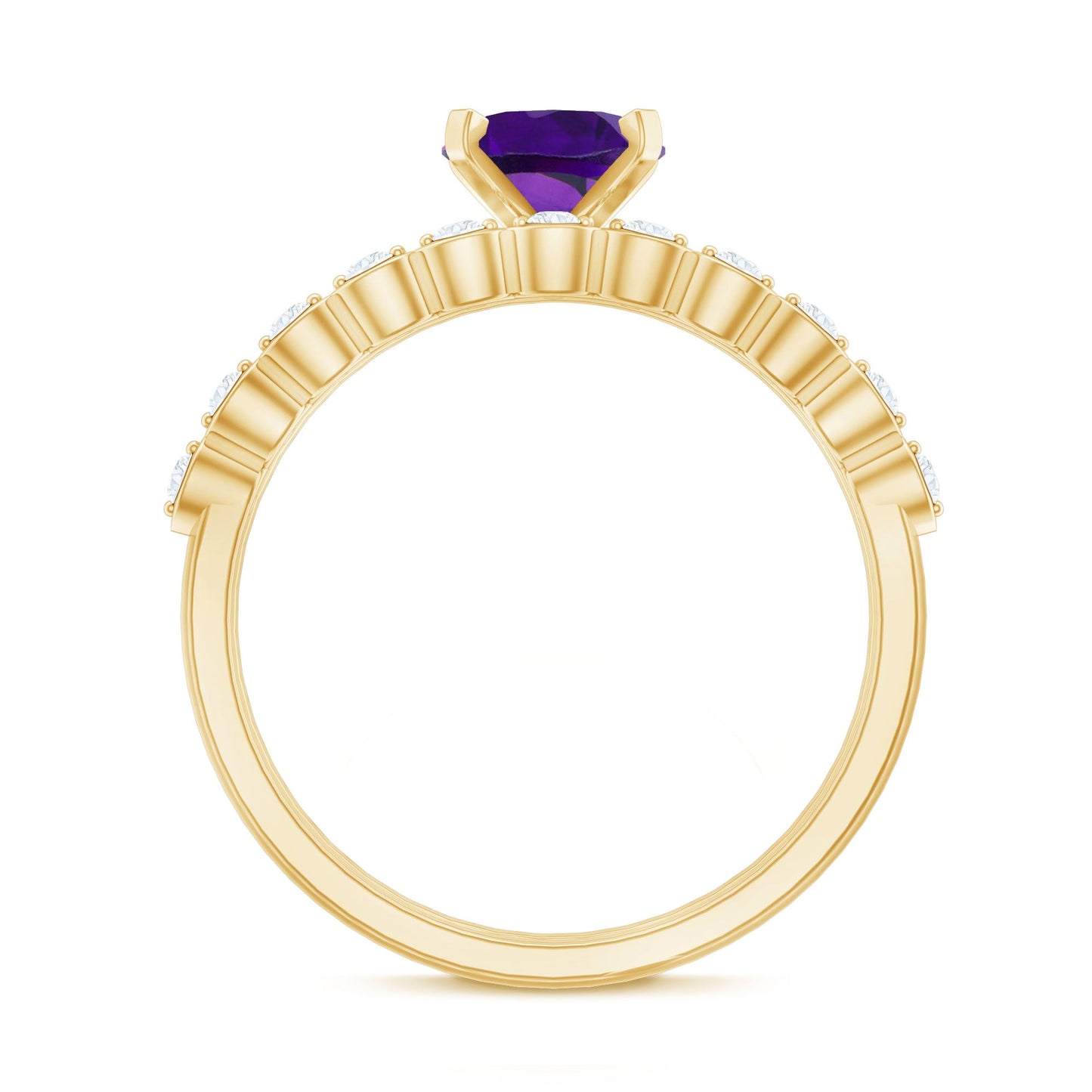 Oval Shape Amethyst Solitaire Ring Set with Diamond