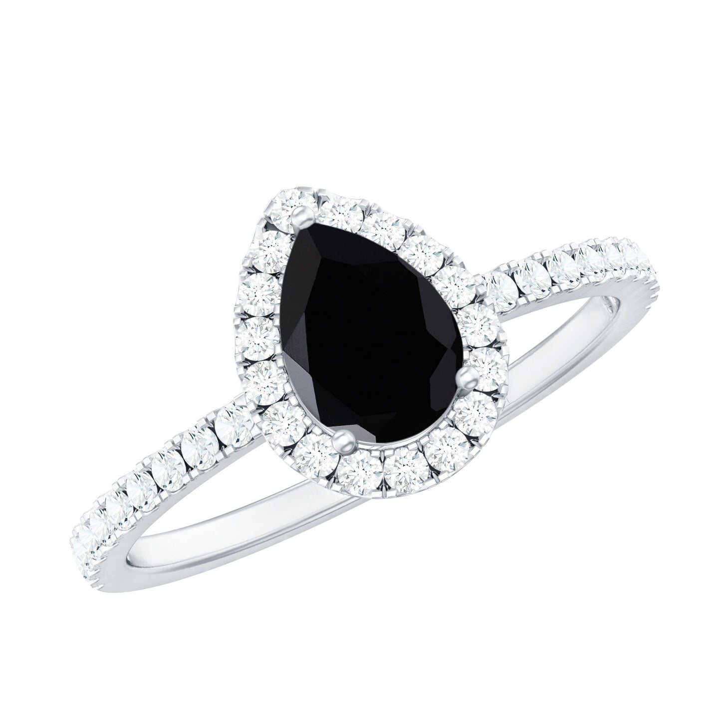Certified 0.85 Carat Pear Shape Lab Grown Black and White Diamond Halo Engagement Ring