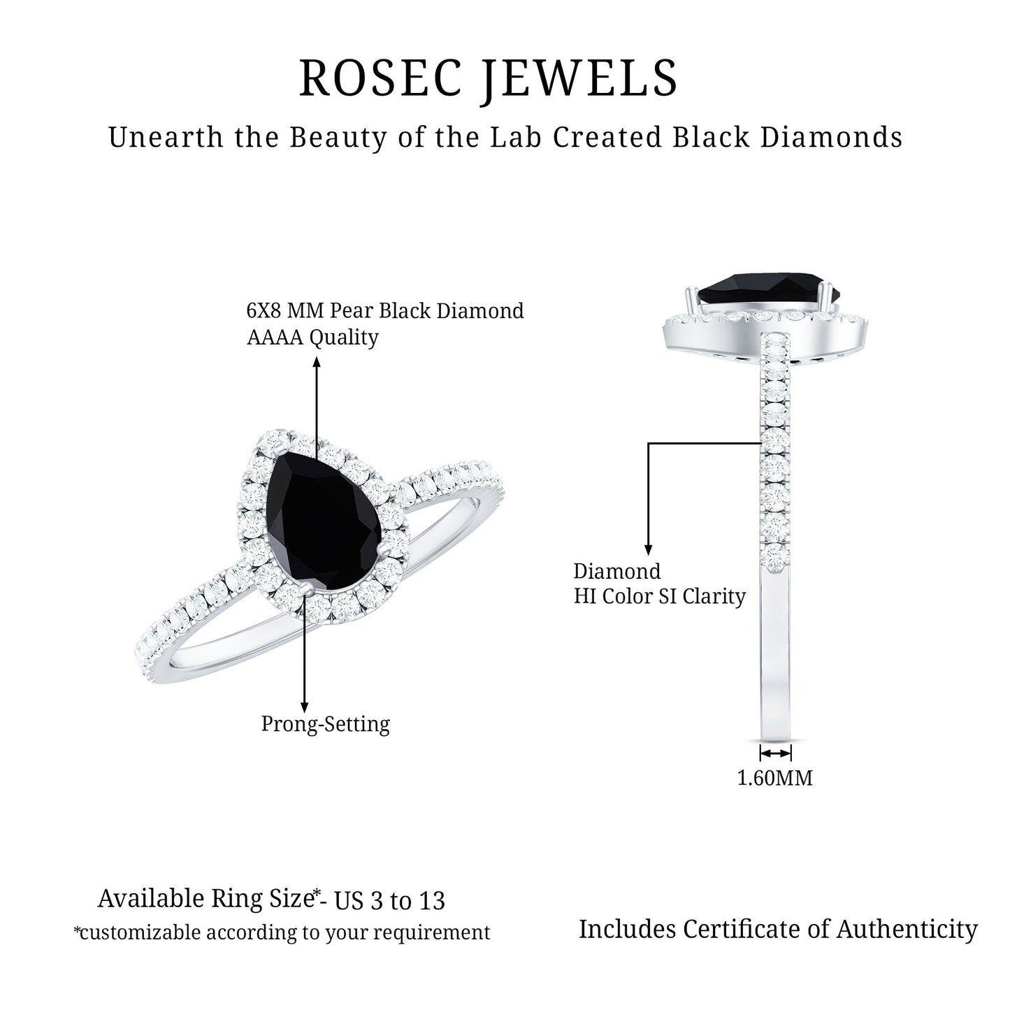 Certified 0.85 Carat Pear Shape Lab Grown Black and White Diamond Halo Engagement Ring