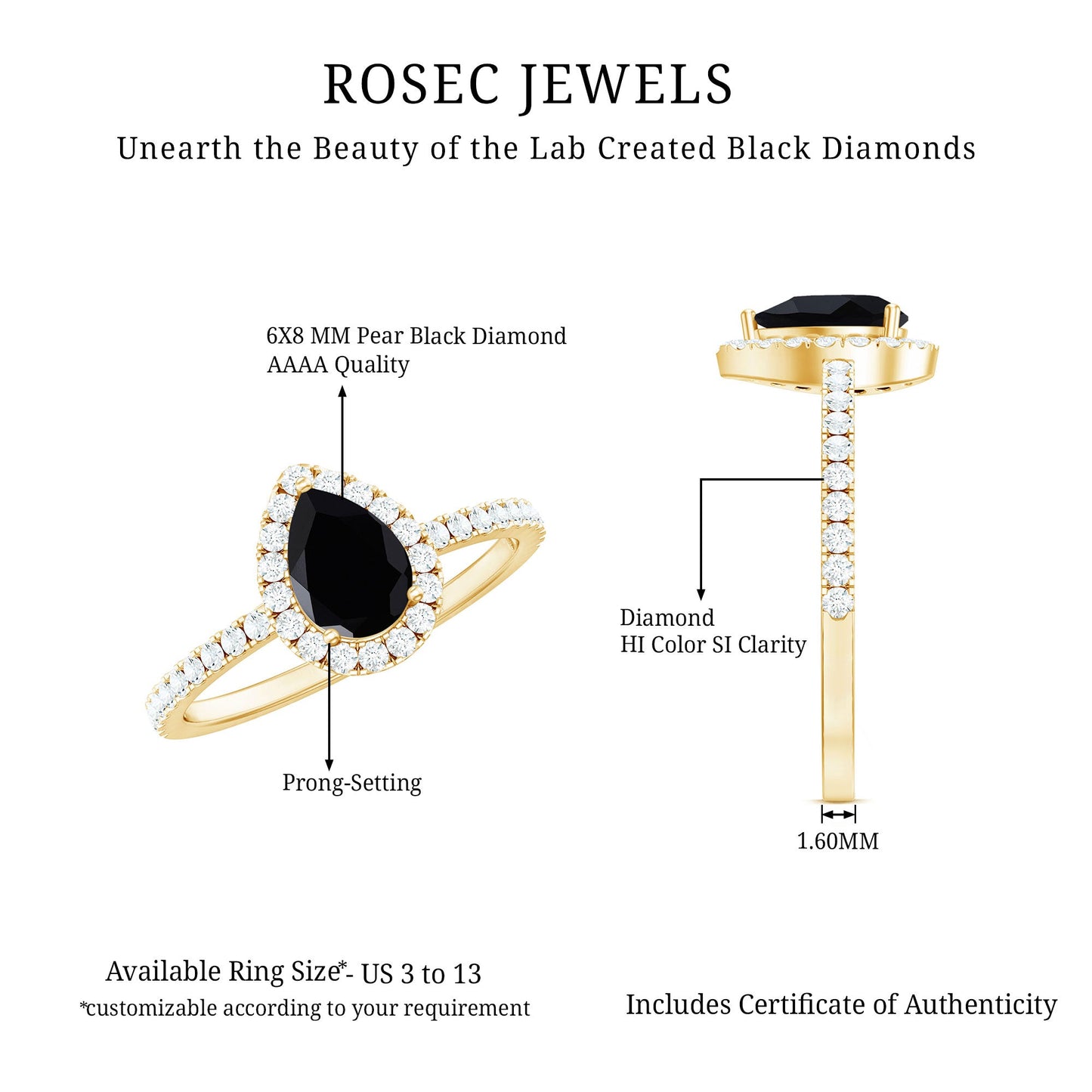 Certified 0.85 Carat Pear Shape Lab Grown Black and White Diamond Halo Engagement Ring