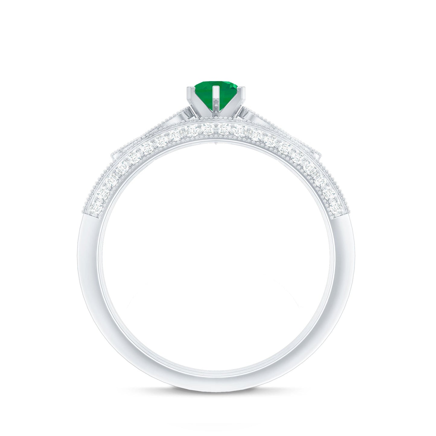 Vintage Looking Emerald Diamond Engagement Wedding Ring Set of 2
